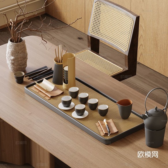 新中式茶具 茶桌 茶壶 烧水壶 公道杯3d模型下载
