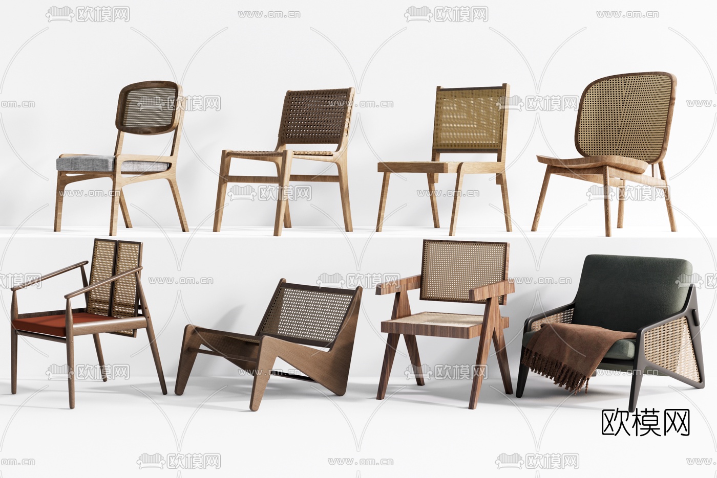 现代藤编休闲椅su模型下载（渲染图1）