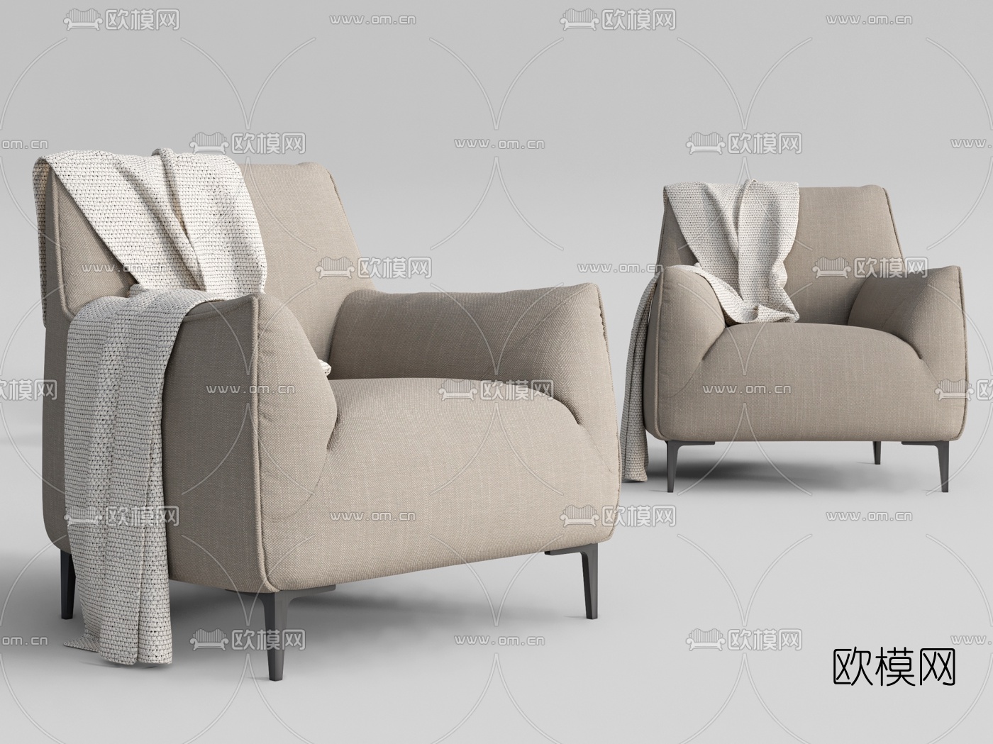 现代布艺单人沙发su模型下载（渲染图1）