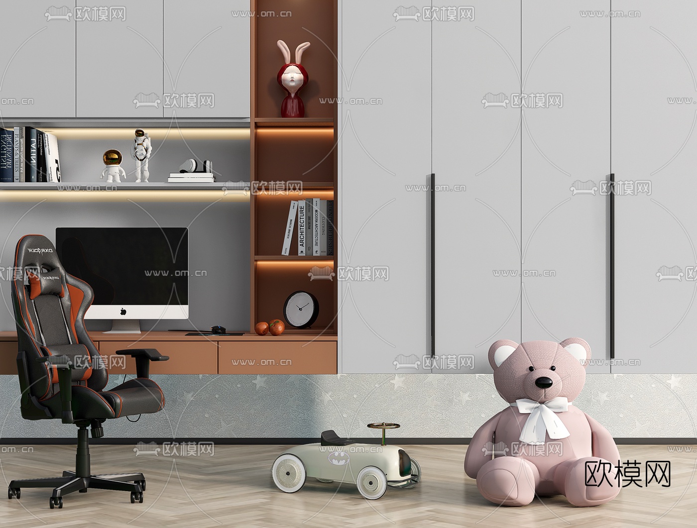 现代儿童书桌椅su模型下载（渲染图1）