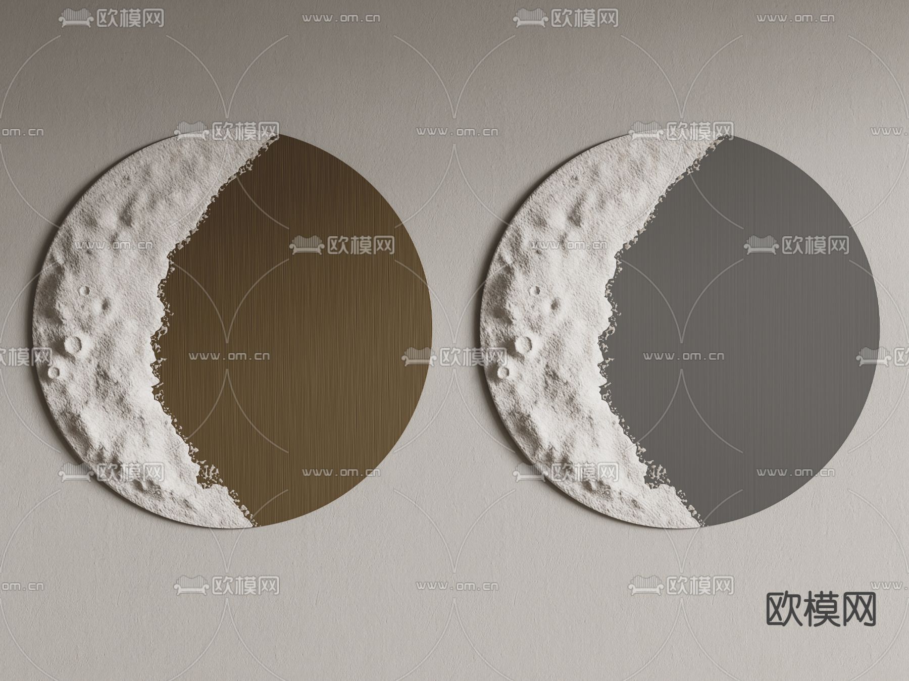 现代圆形月球面墙饰 挂件su模型
