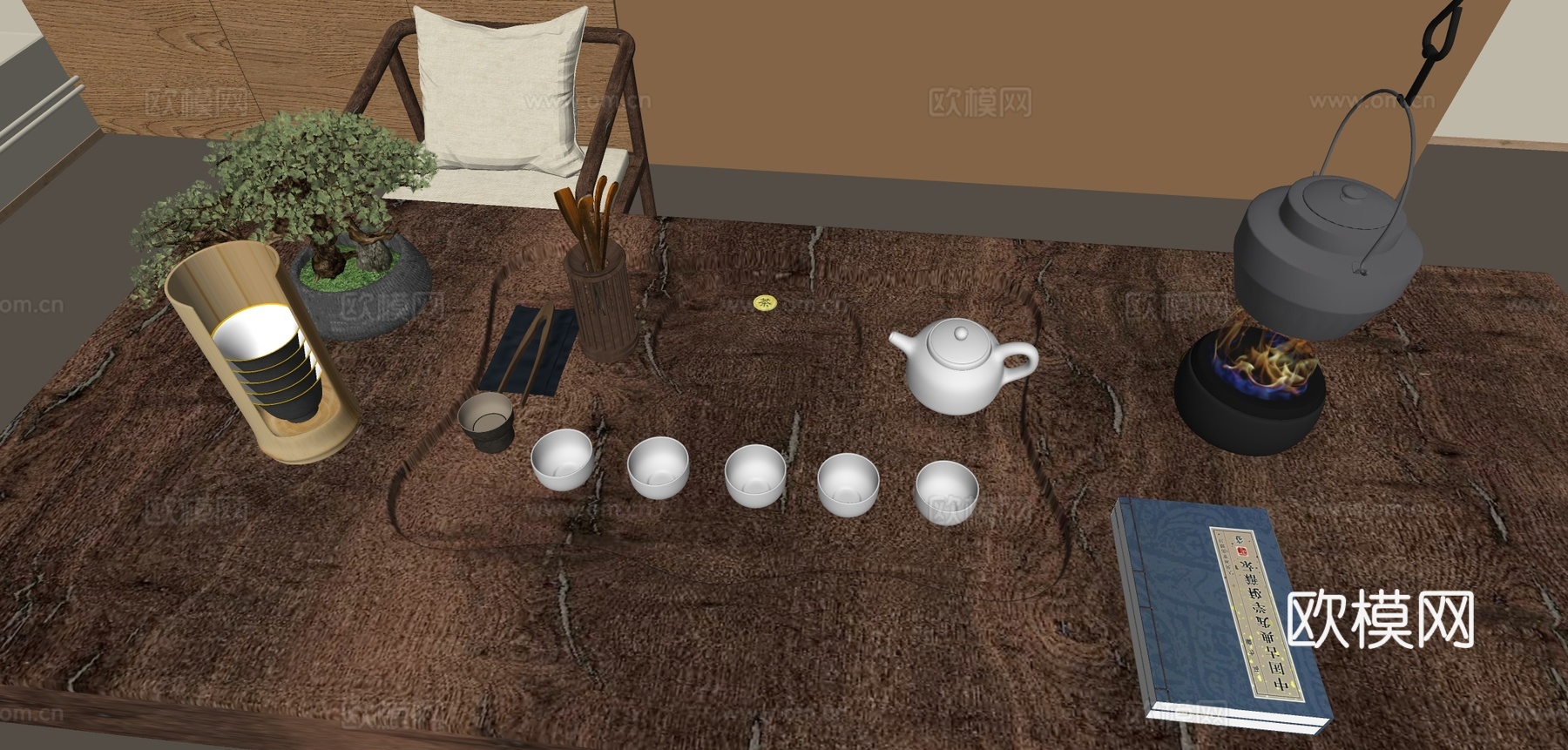 新中式茶具 茶壶 烧水壶 公道杯su模型下载（渲染图1）