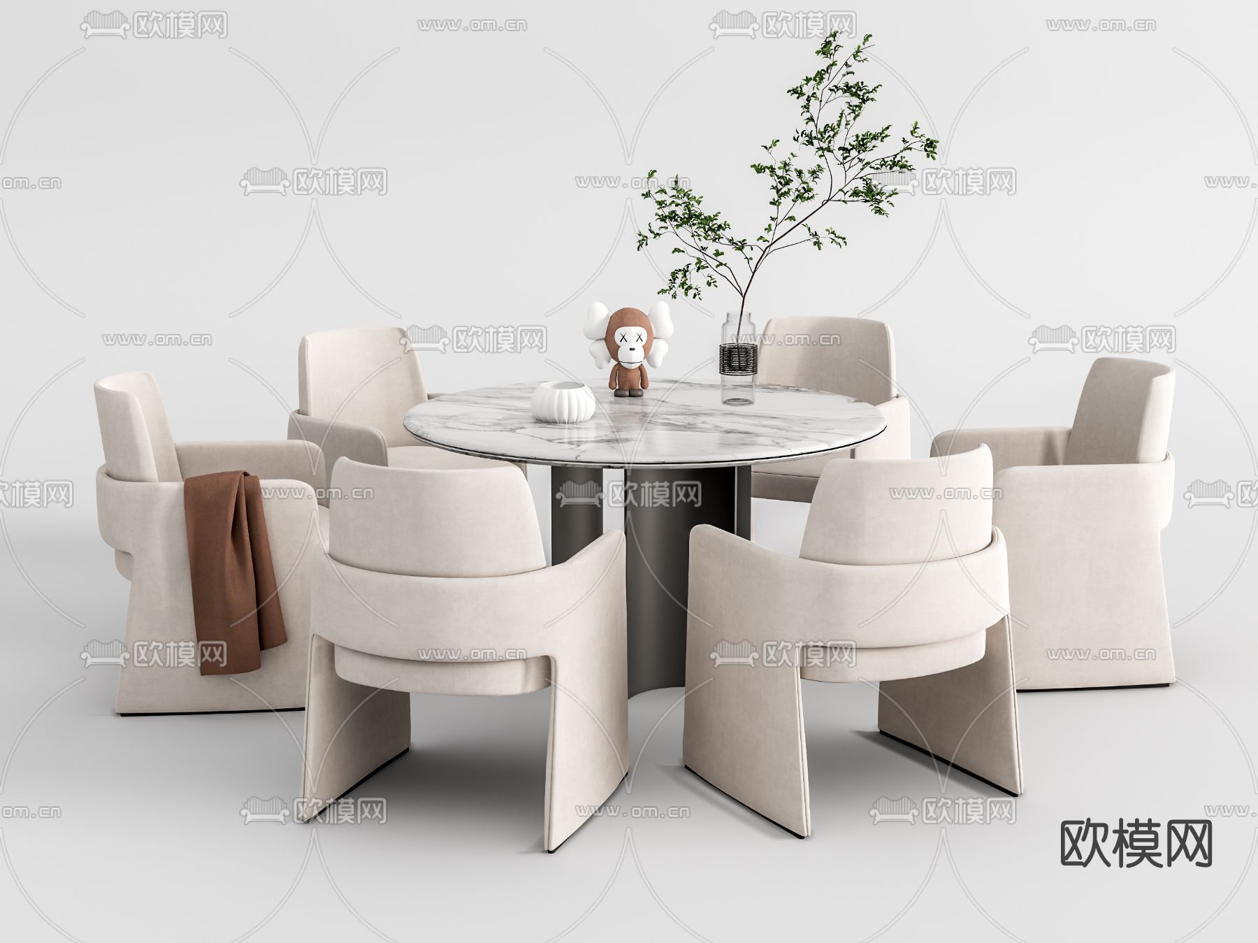 现代圆形餐桌椅su模型