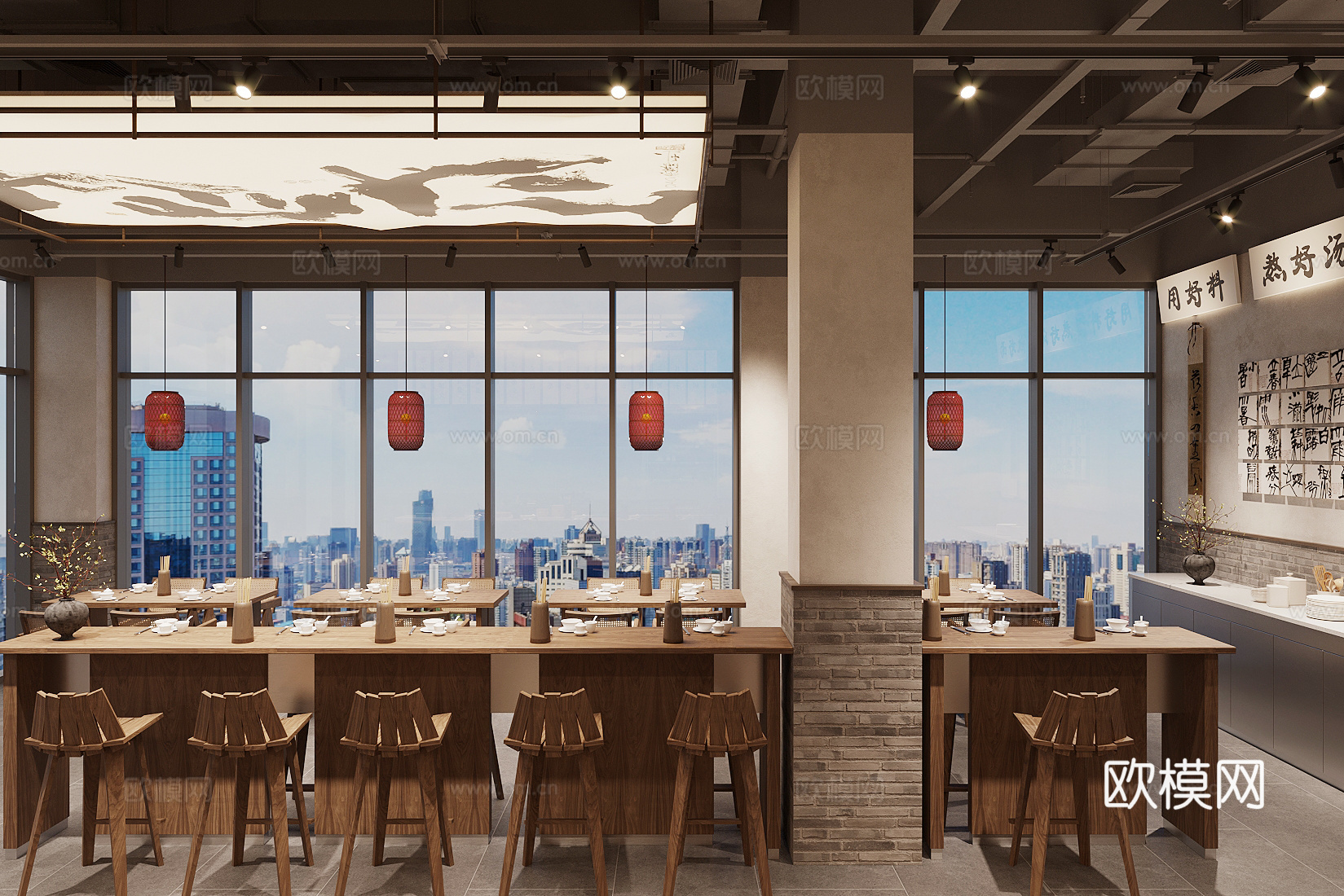 新中式中餐厅 面馆su模型下载（渲染图2）