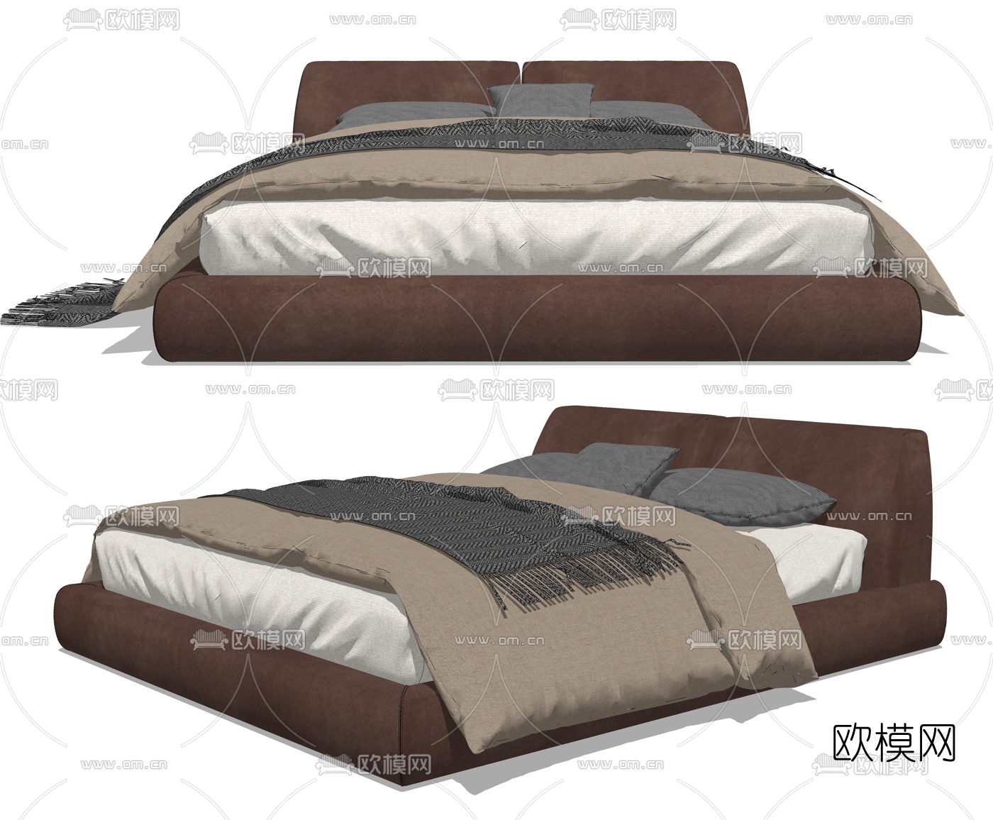 现代布艺双人床su模型