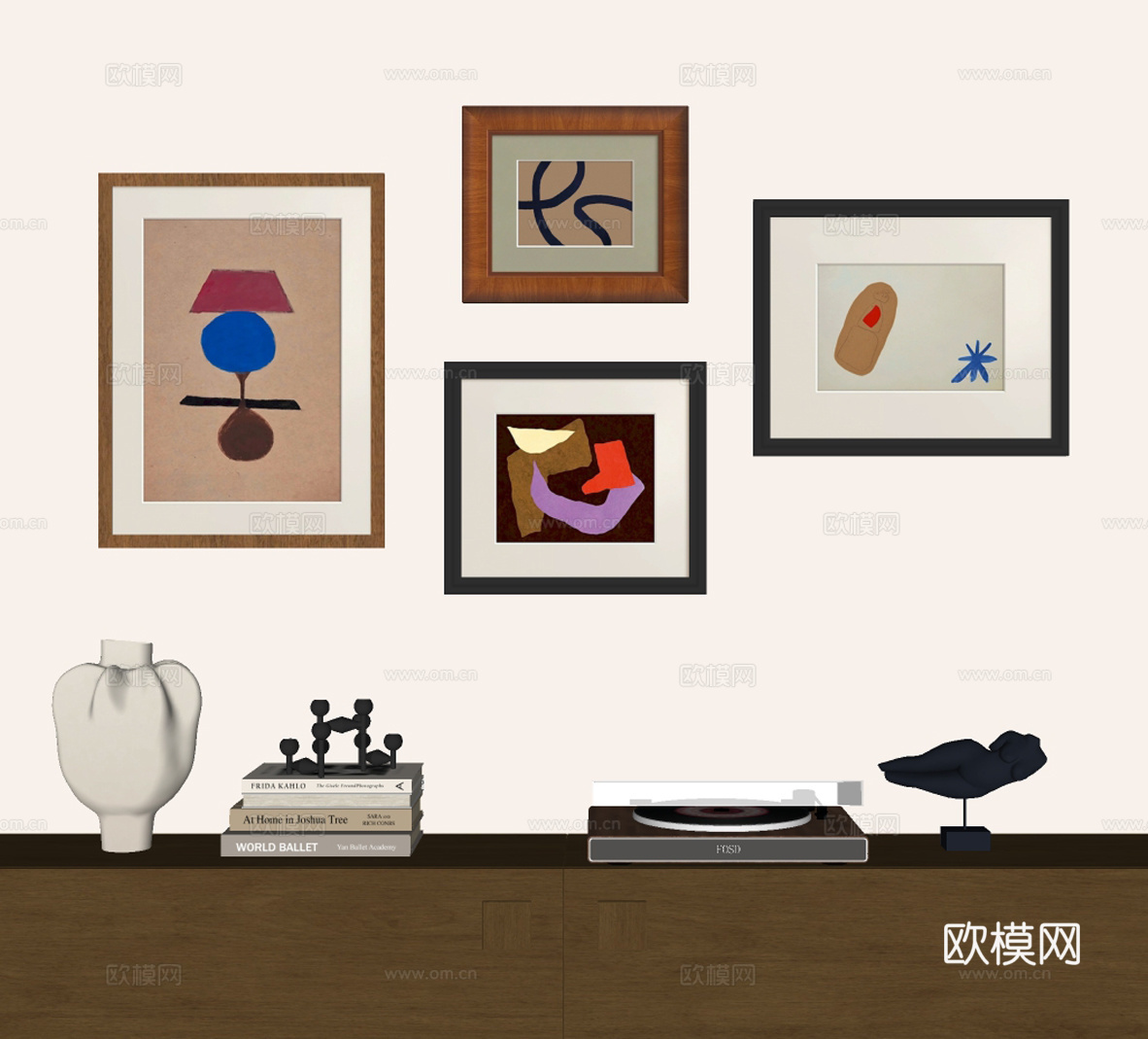 现代中古抽象挂画su模型