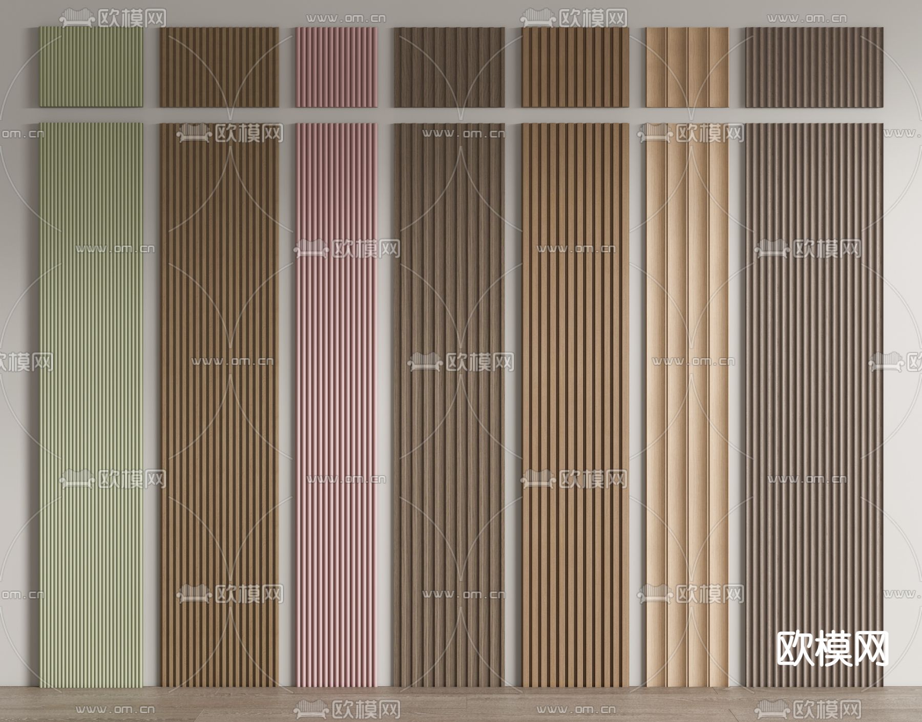 现代护墙板 格栅板 长城板su模型下载（渲染图2）