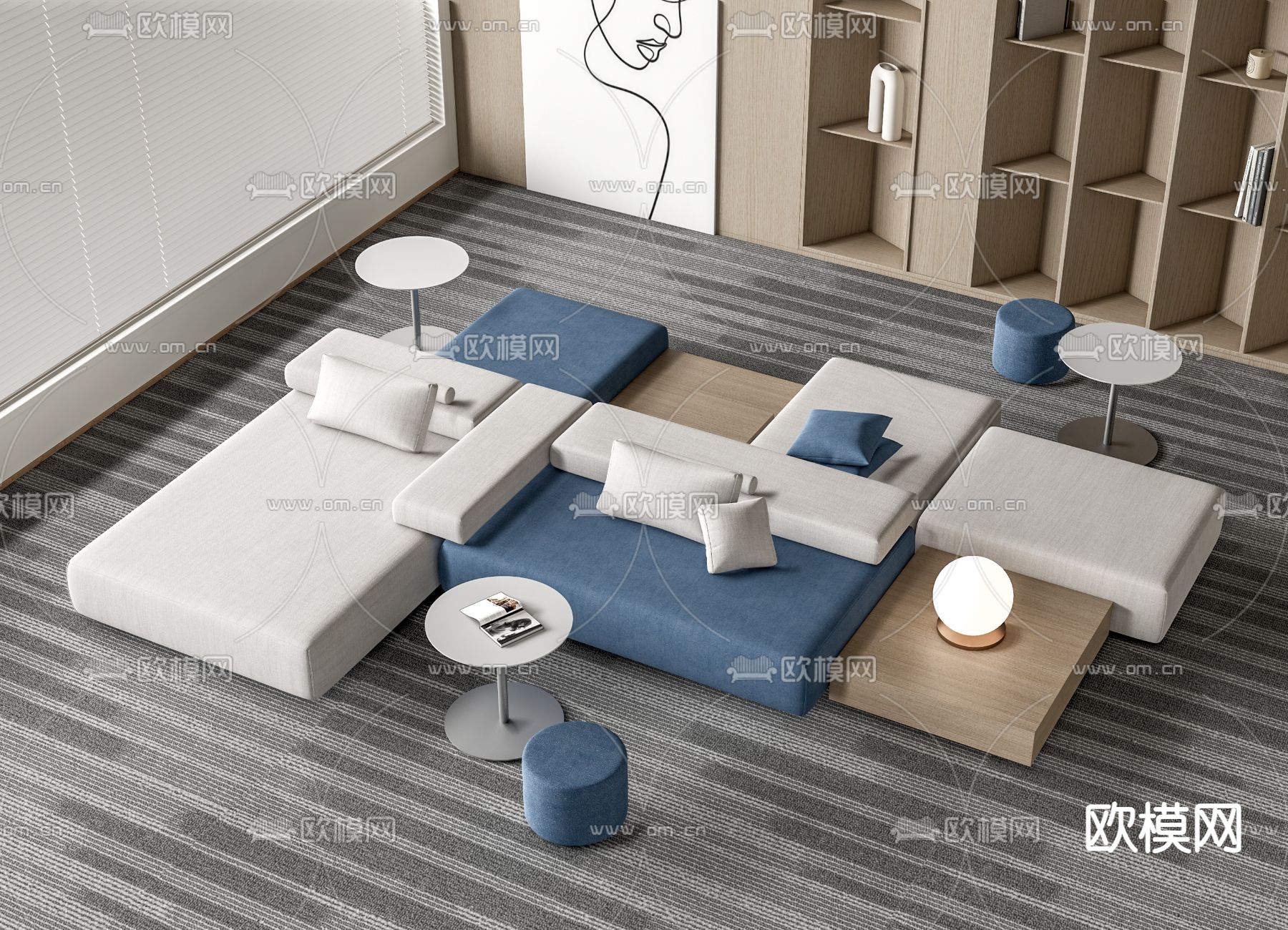 拼接沙发 模块沙发 公共沙发3d模型下载
