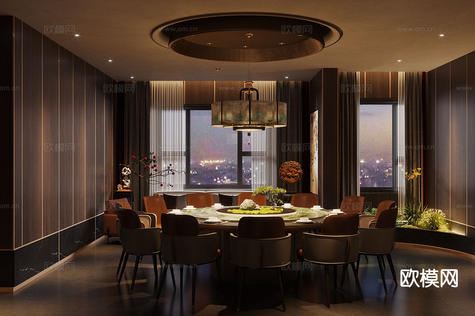 新中式包厢 包房su模型下载（渲染图2）