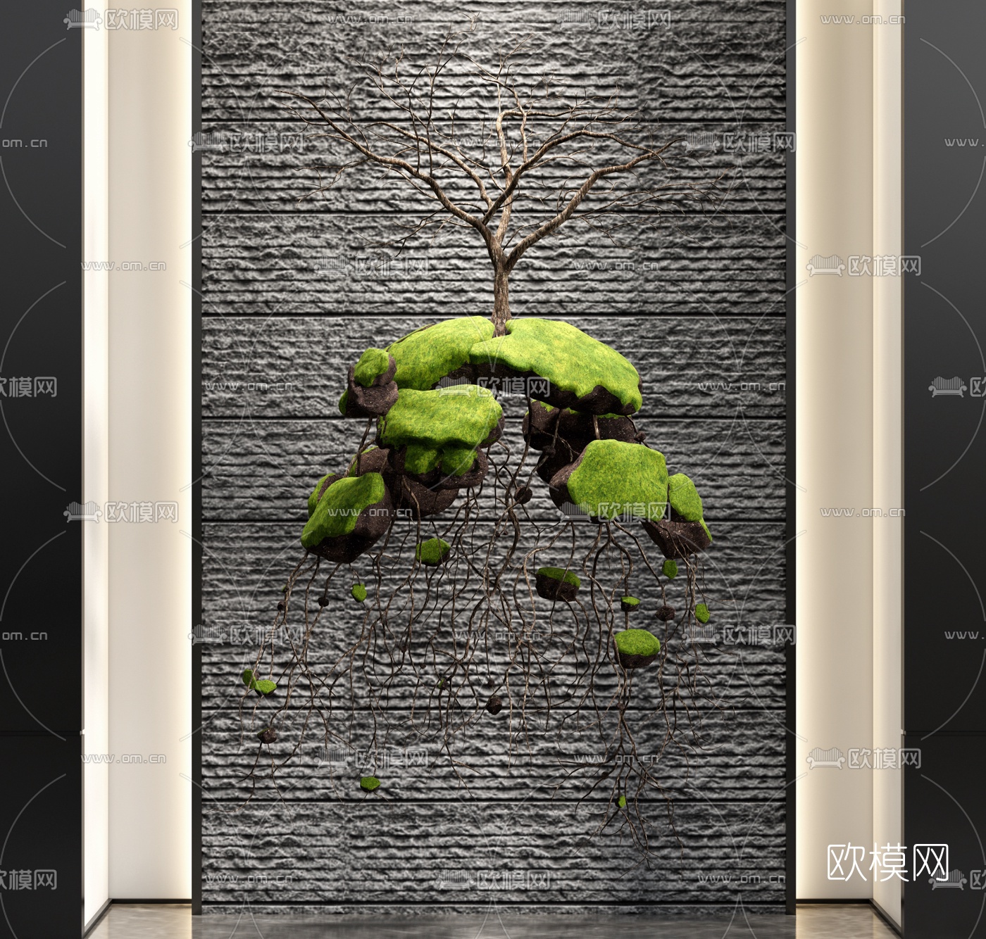 现代树根雕塑su模型下载（渲染图1）