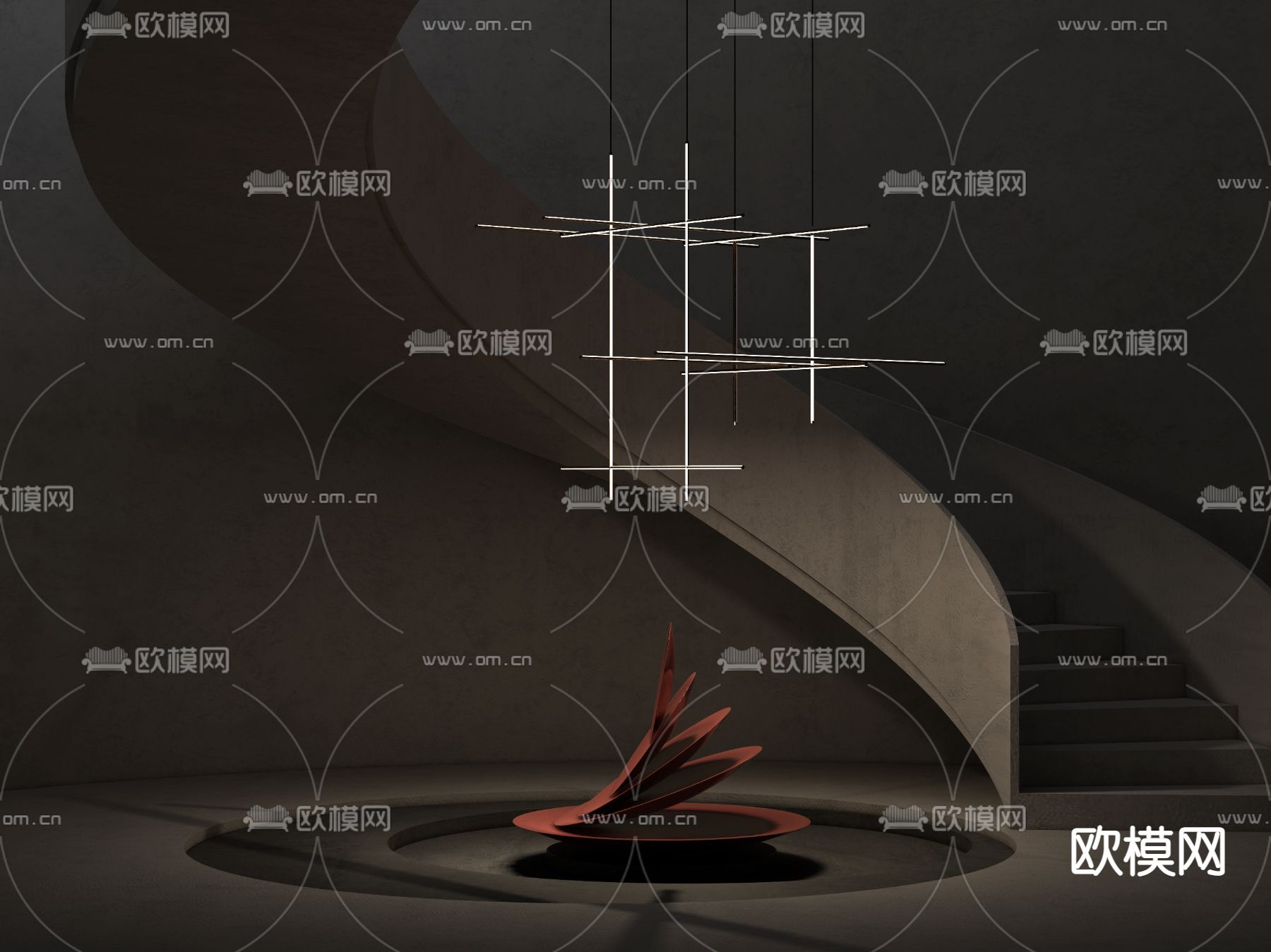现代艺术吊灯su模型下载（渲染图2）