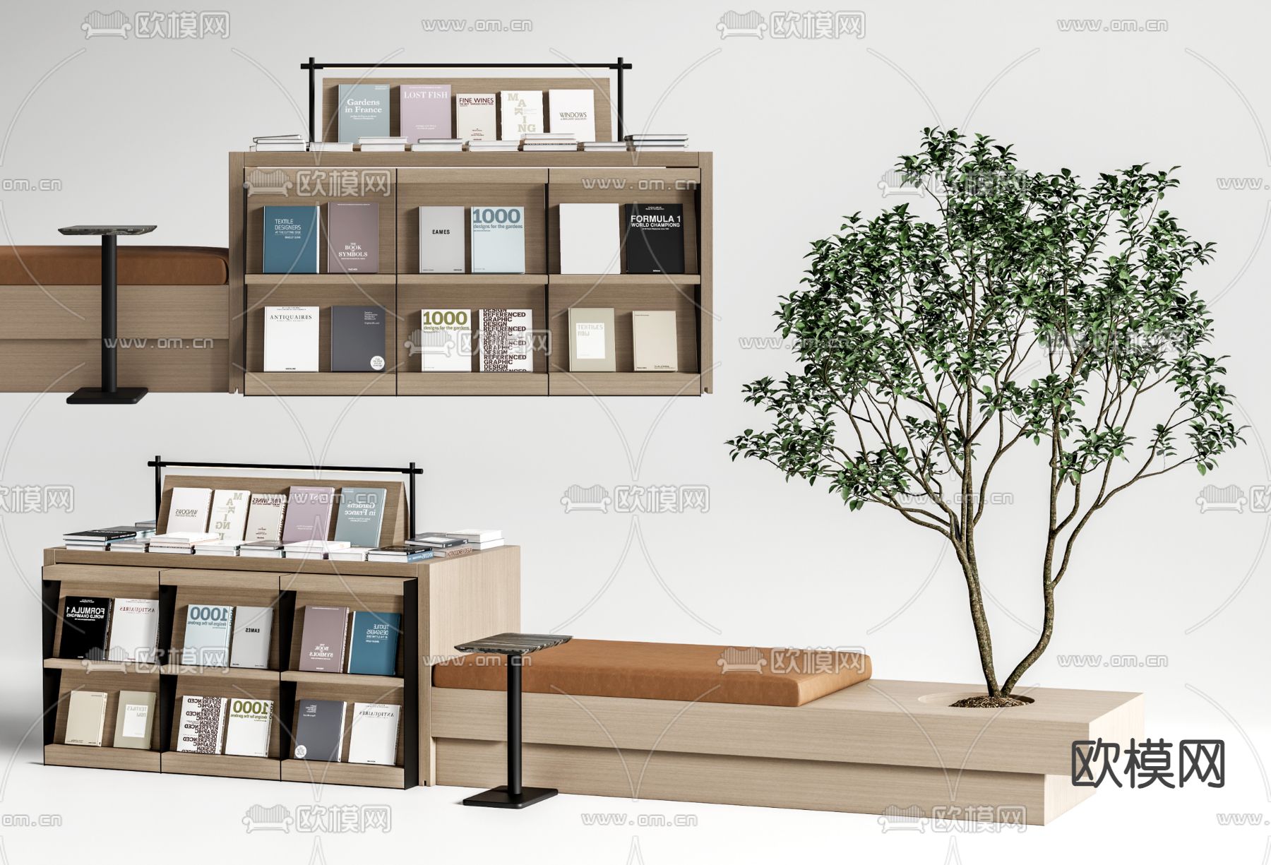 公共沙发 卡座沙发 树池沙发 书柜3d模型下载