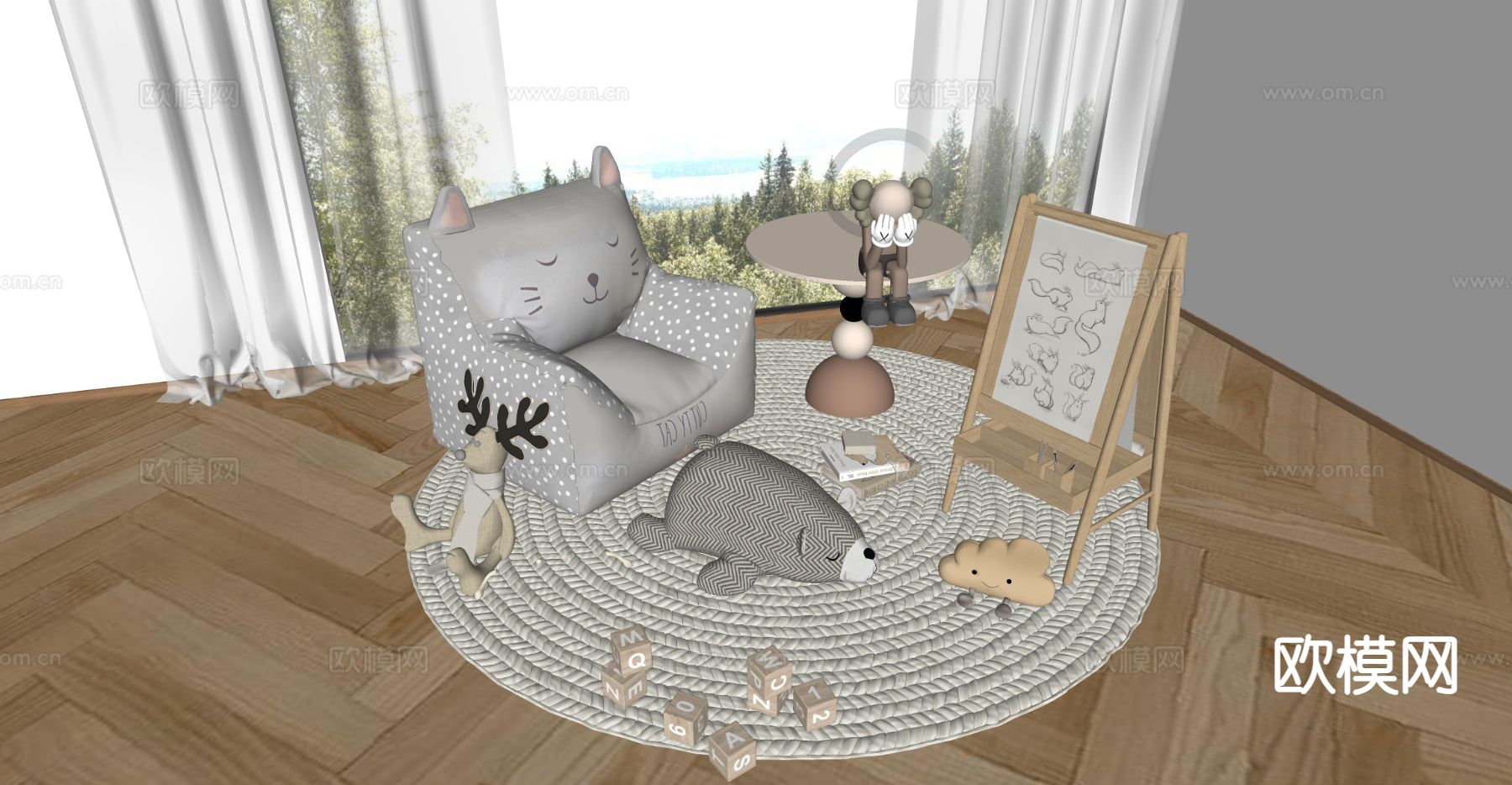 儿童玩具 布偶 公仔 画板su模型下载（渲染图1）