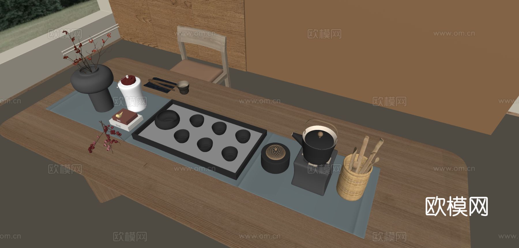 新中式茶具 茶壶 烧水壶 公道杯su模型下载（渲染图1）