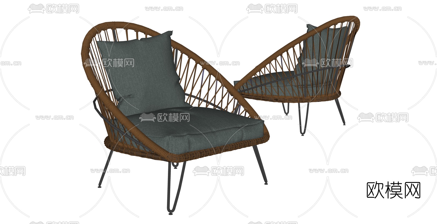 北欧藤编户外椅su模型下载（渲染图2）