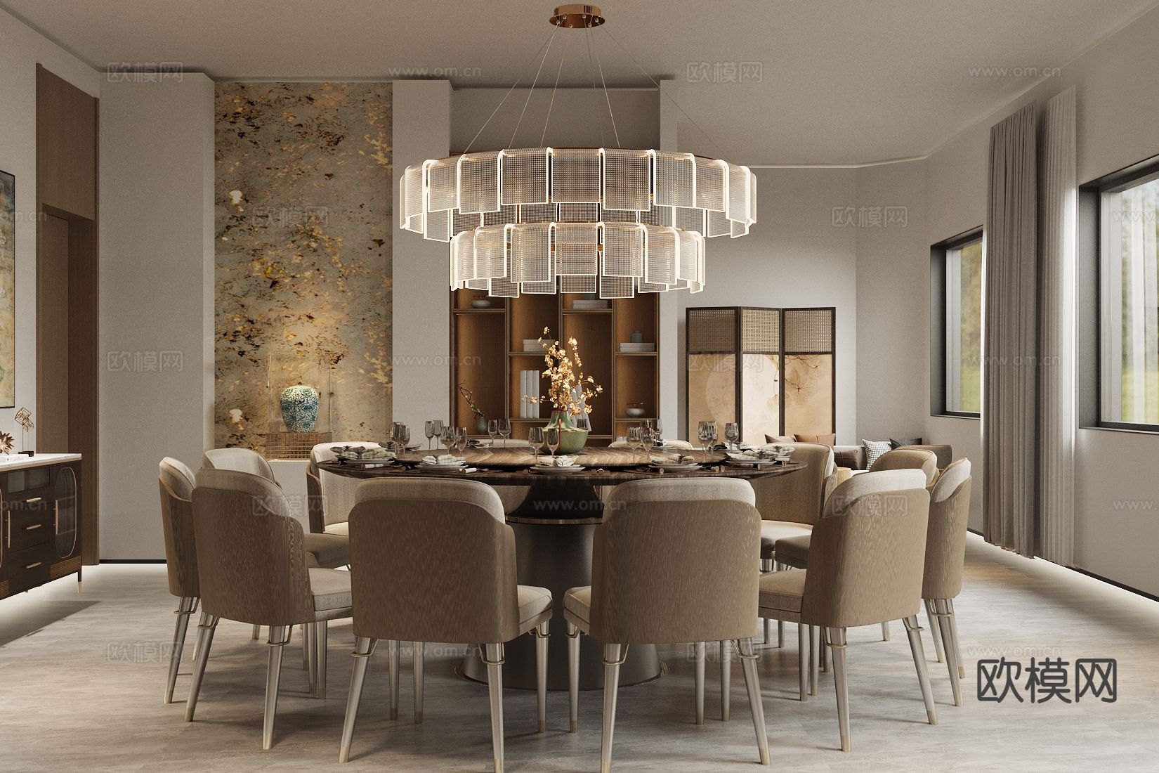 中餐厅包厢 酒楼包房su模型下载（渲染图3）