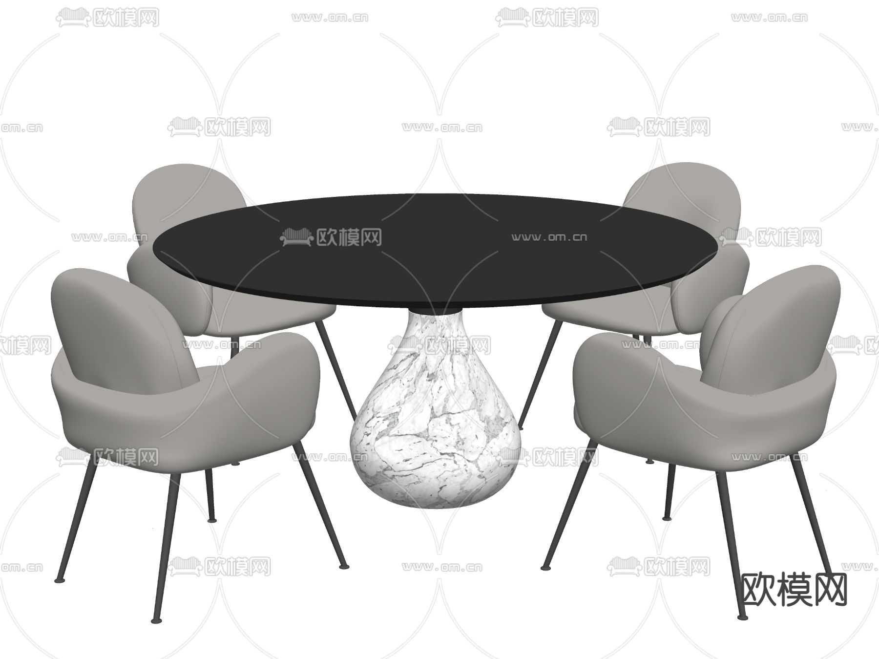 现代圆形餐桌椅su模型