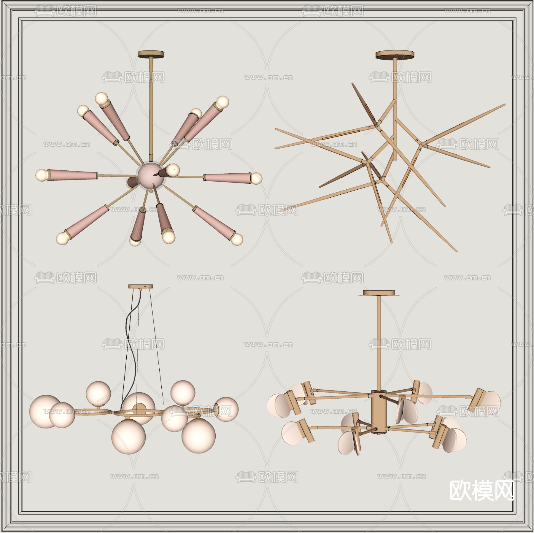 现代多头吊灯su模型