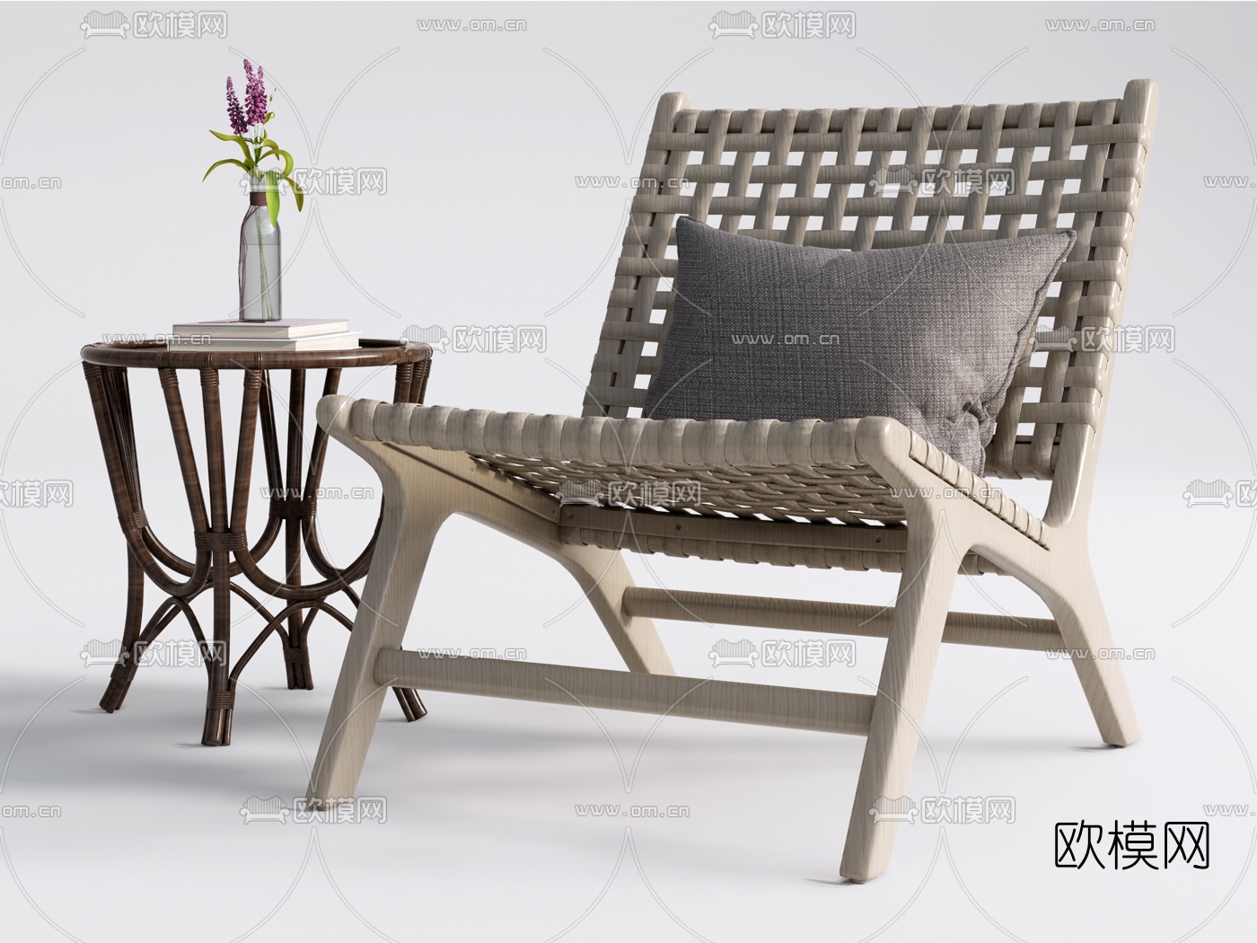 现代竹编休闲椅su模型