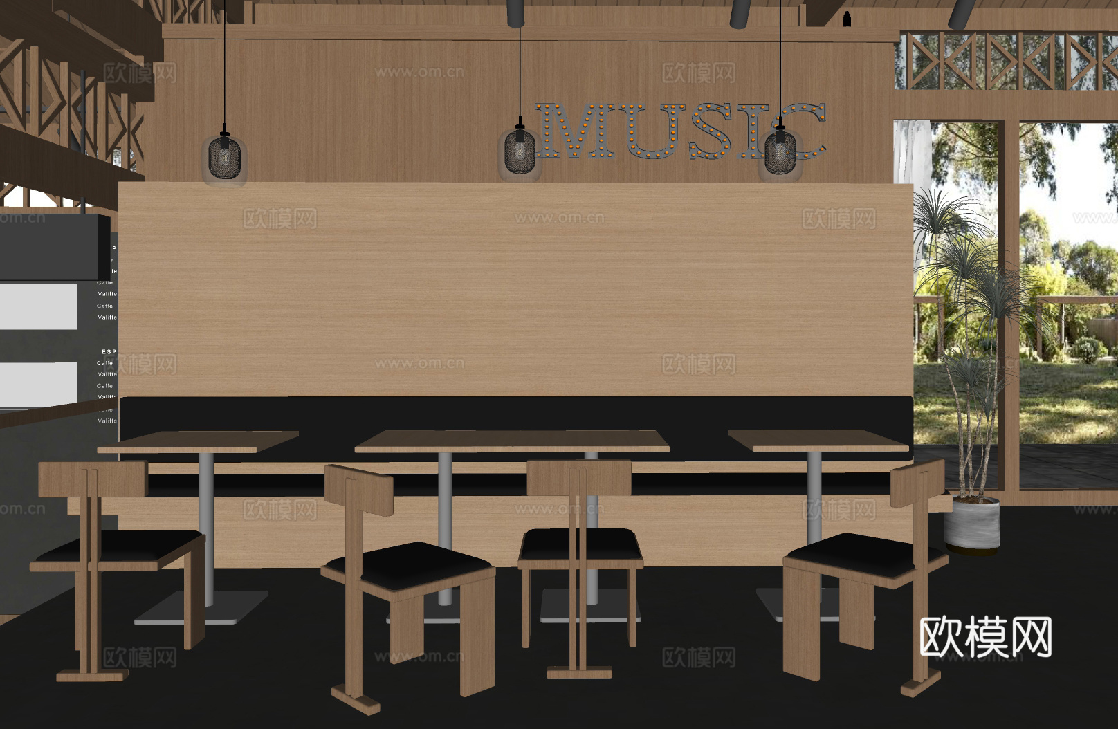 原木风咖啡厅su模型下载（渲染图1）