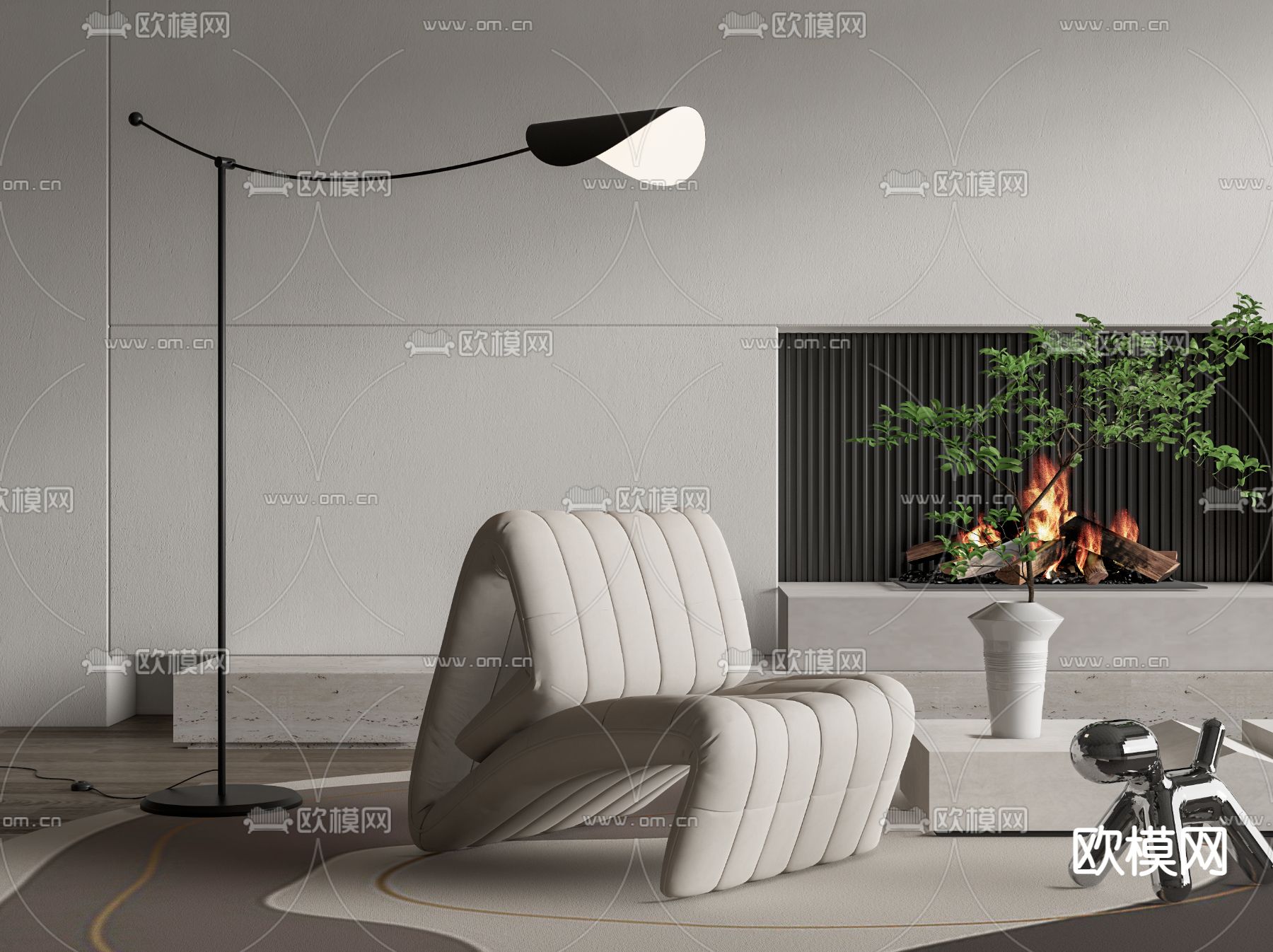 现代布艺休闲椅su模型