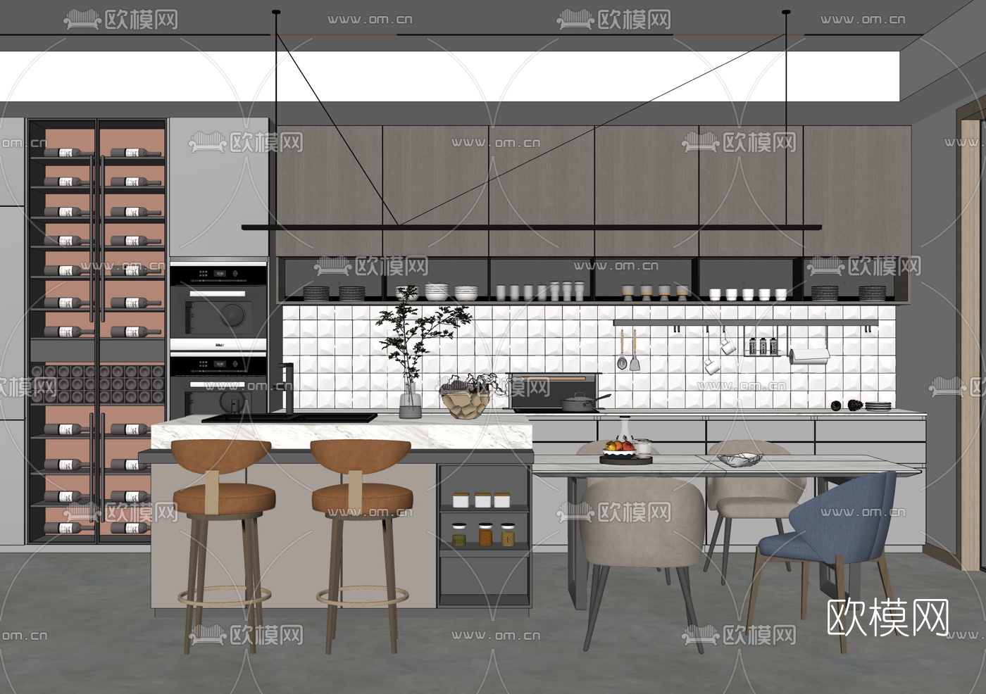 现代厨房餐厅su模型