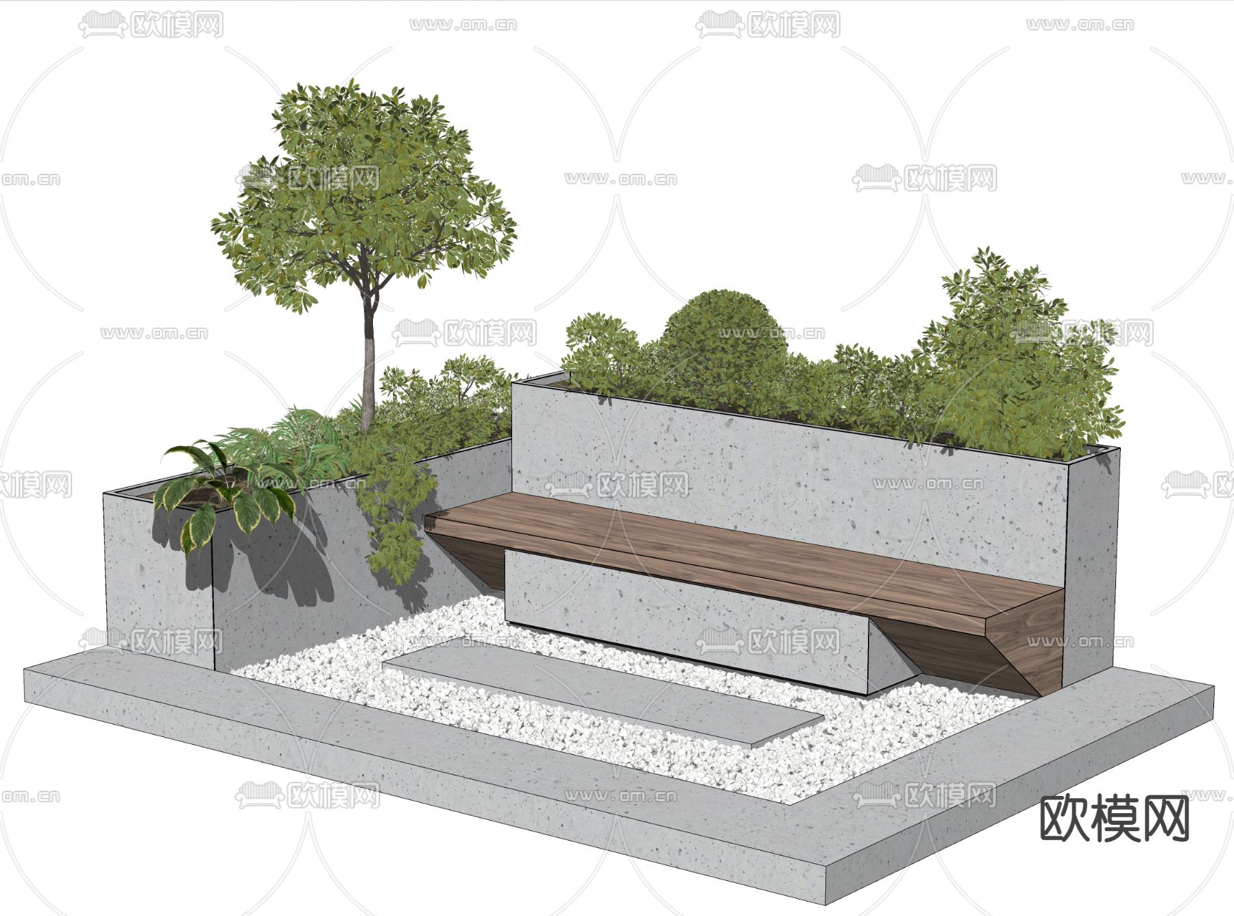 现代树池花坛座椅su模型下载（渲染图2）