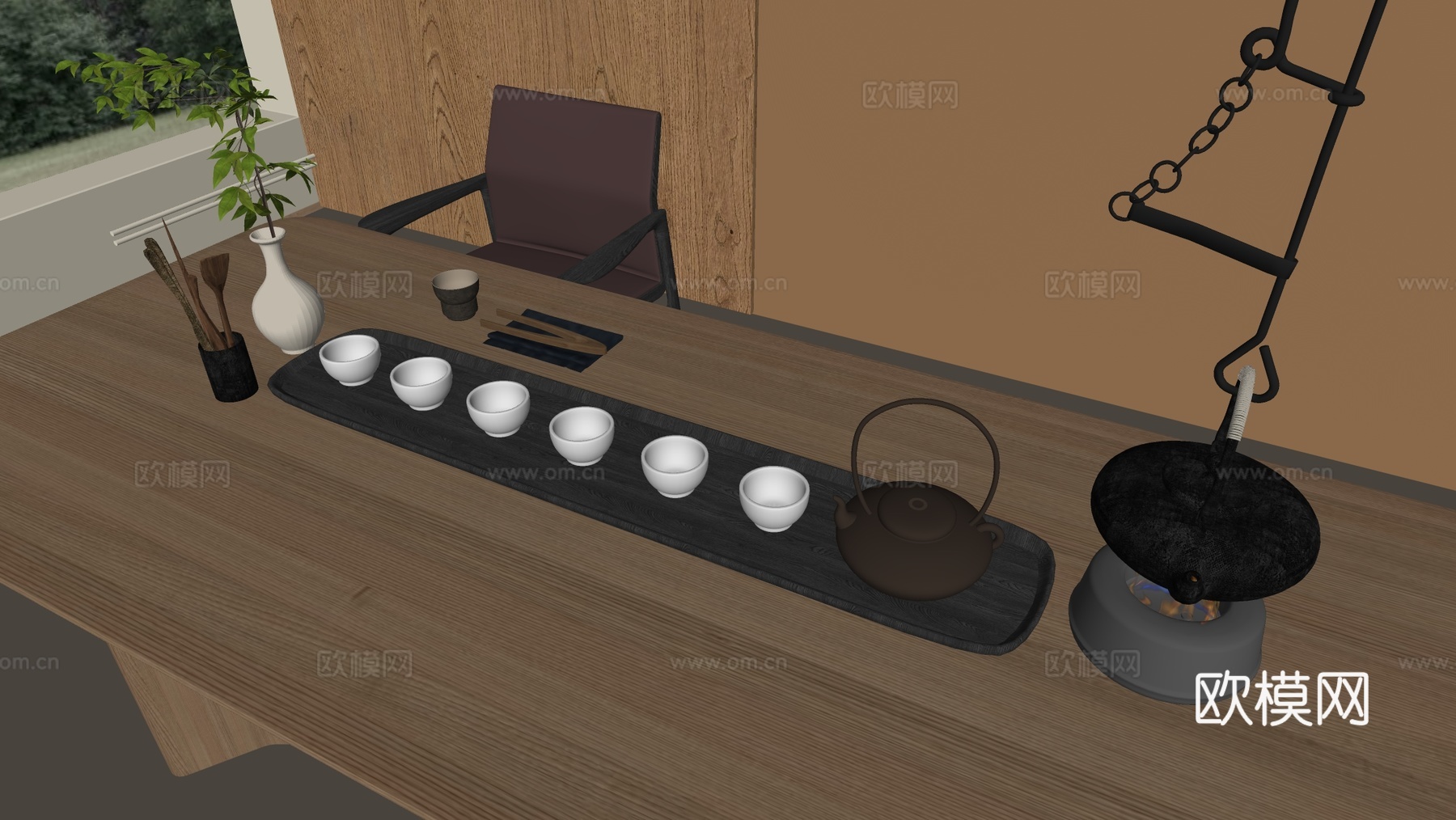 新中式茶具 茶壶 烧水壶 公道杯su模型下载（渲染图1）