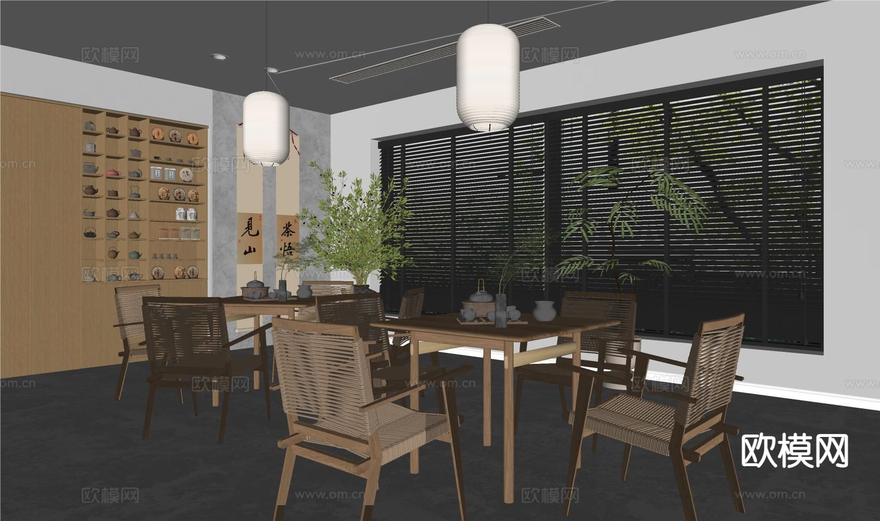 新中式茶室 宋式美学茶室su模型下载（渲染图1）