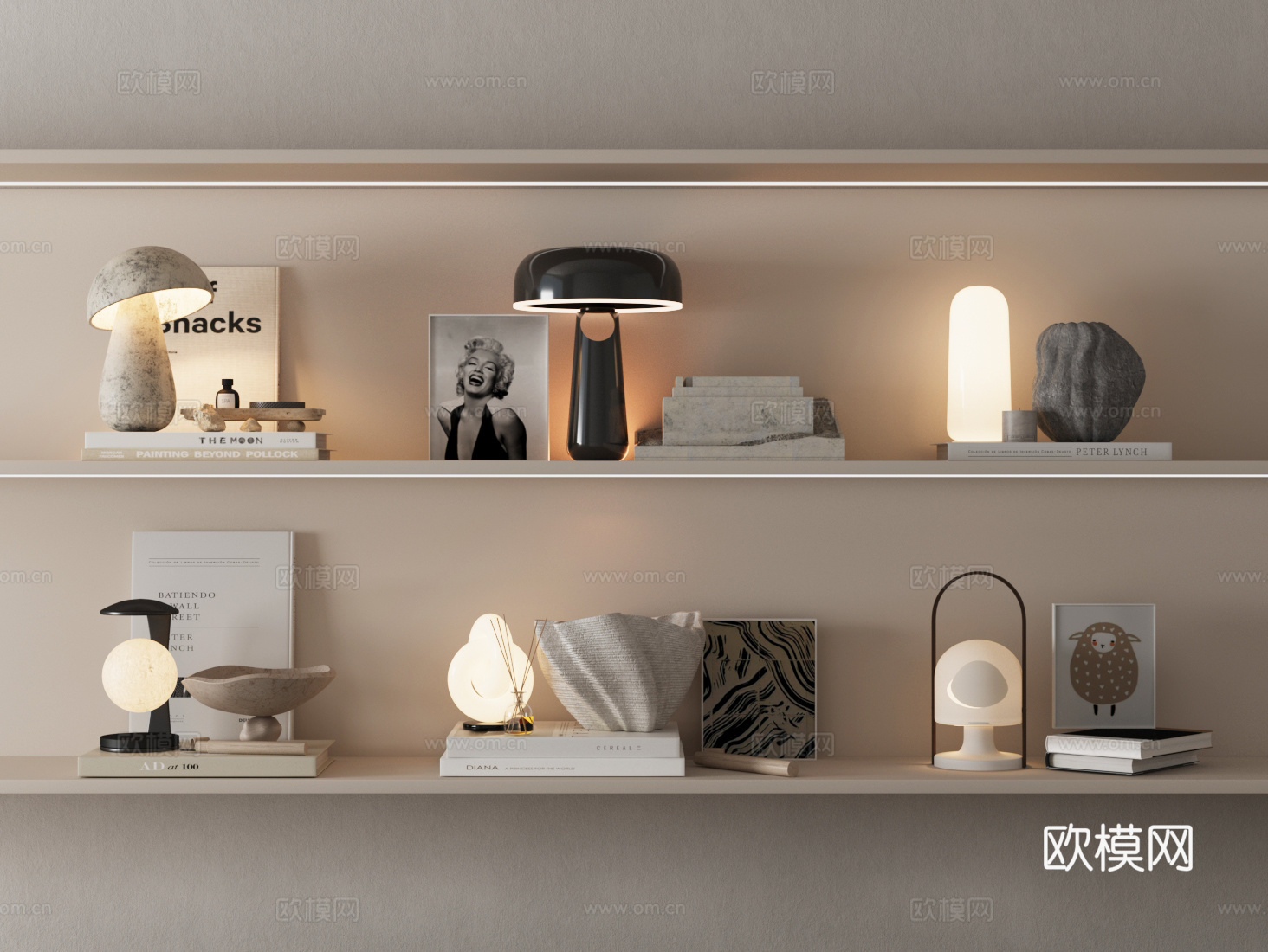 书籍摆件 台灯摆件su模型下载（渲染图2）