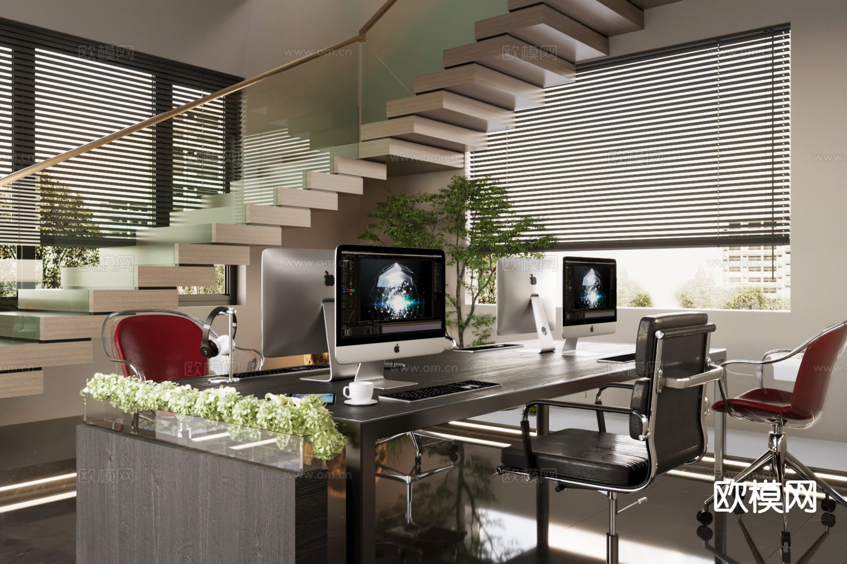 现代公共办公室su模型下载（渲染图3）