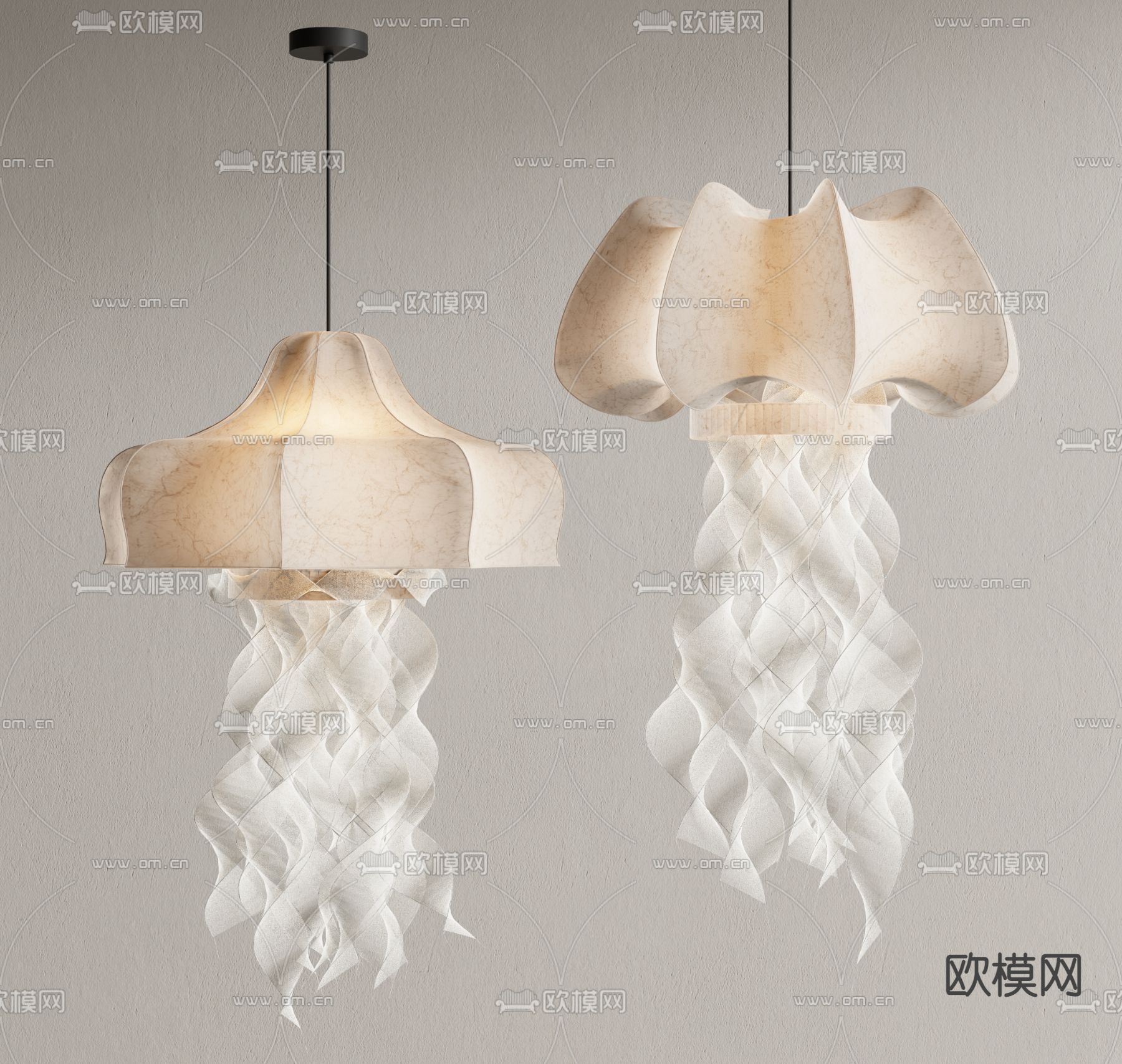 日式和纸水母吊灯su模型下载（渲染图1）