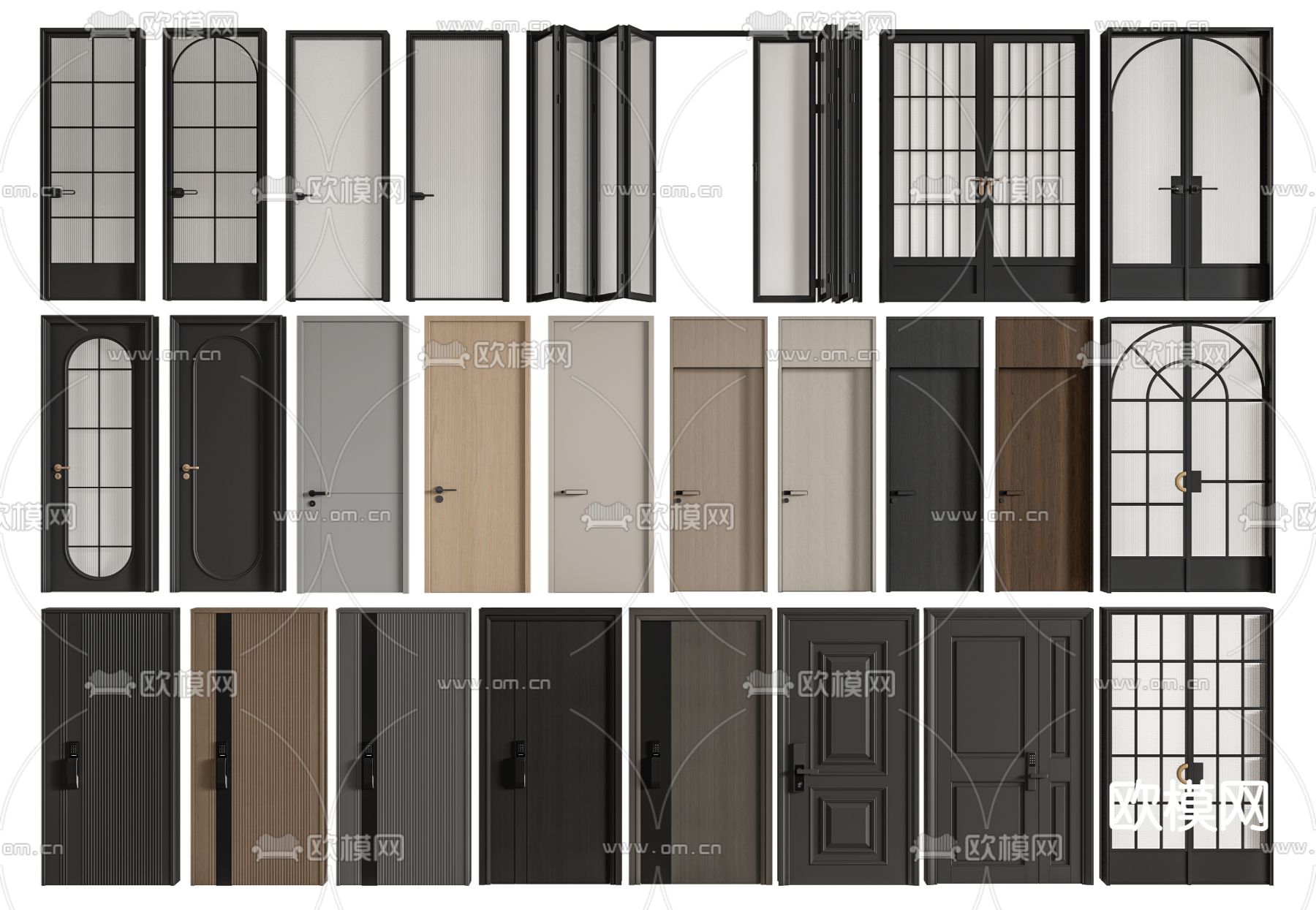 现代单开门 玻璃门 入户门su模型
