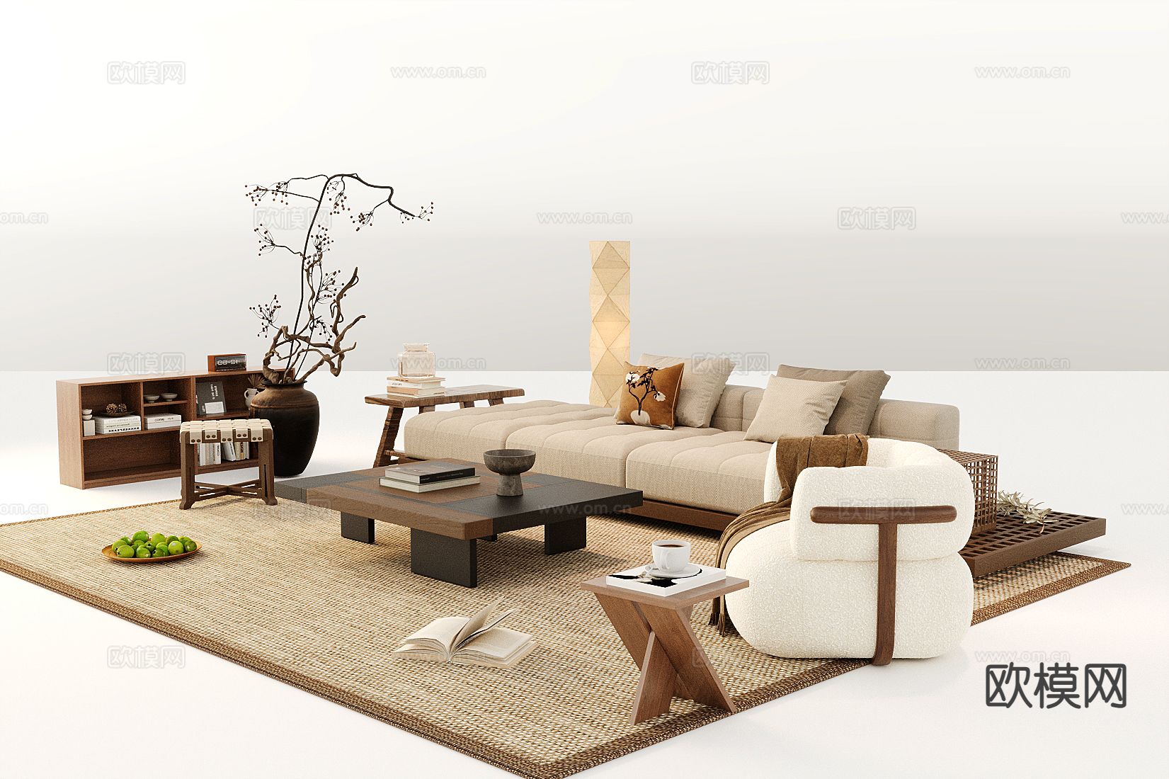侘寂组合沙发3d模型下载（渲染图2）