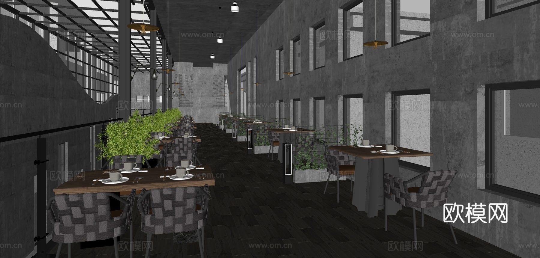 工业风餐厅 咖啡厅 西餐厅 奶茶店 东南亚餐厅 餐厅桌椅su模型下载（渲染图2）