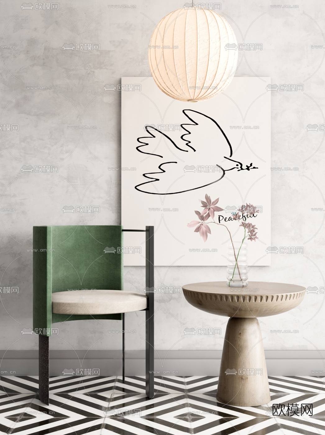 现代休闲椅su模型下载（渲染图1）