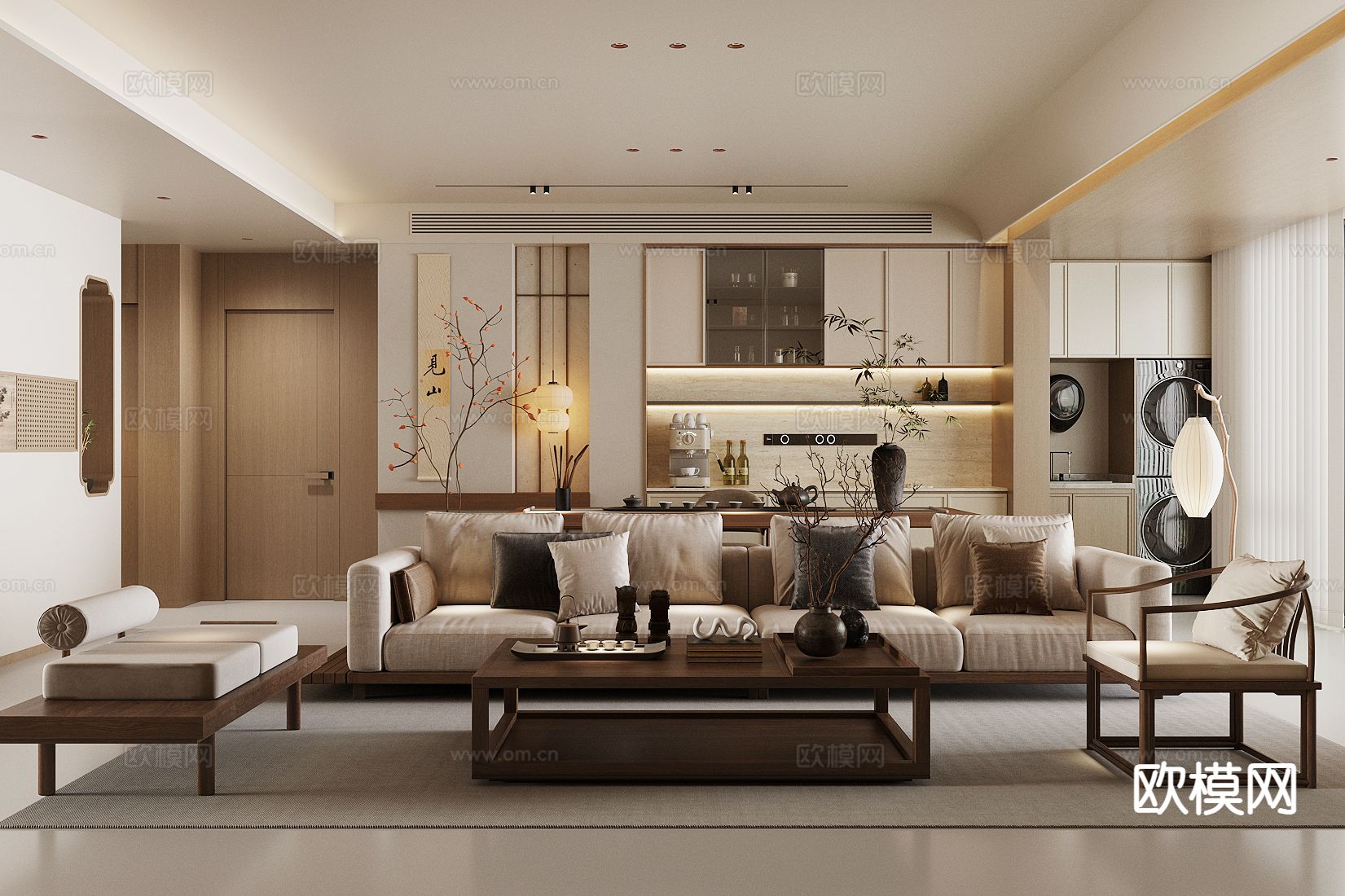 新中式客厅3d模型下载