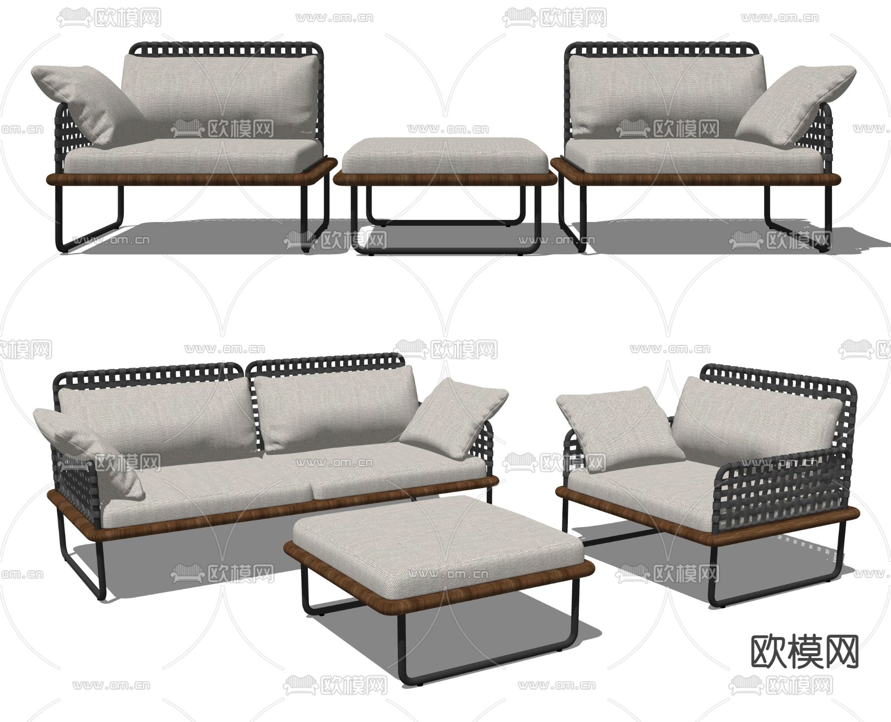 现代布艺沙发茶几组合su模型