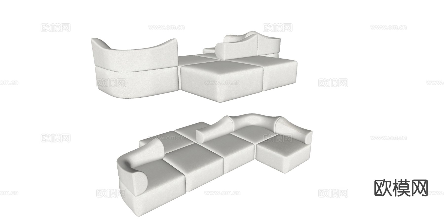 多人沙发 豆腐块沙发su模型下载（渲染图1）