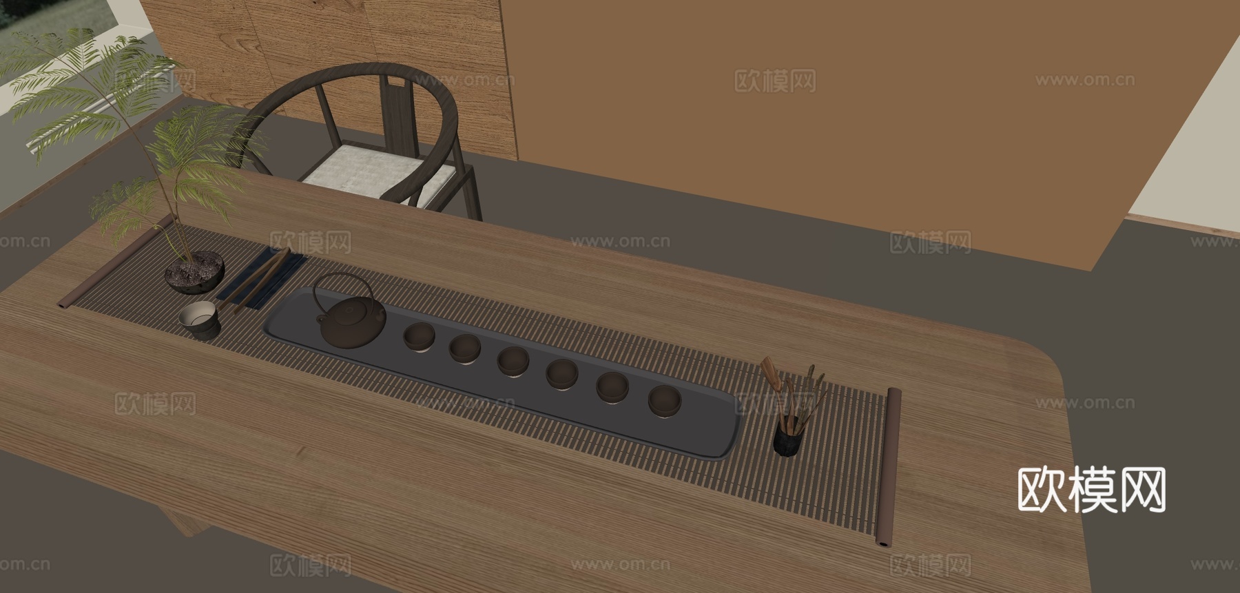 新中式茶具 茶壶 烧水壶 公道杯su模型下载（渲染图1）