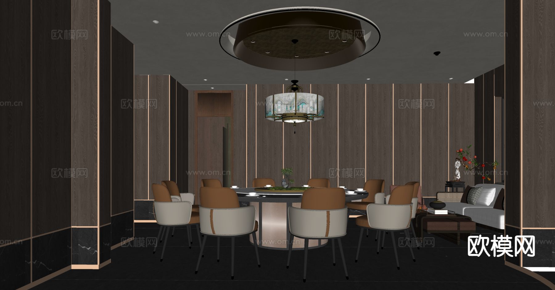 新中式餐厅包厢 包房su模型下载（渲染图1）