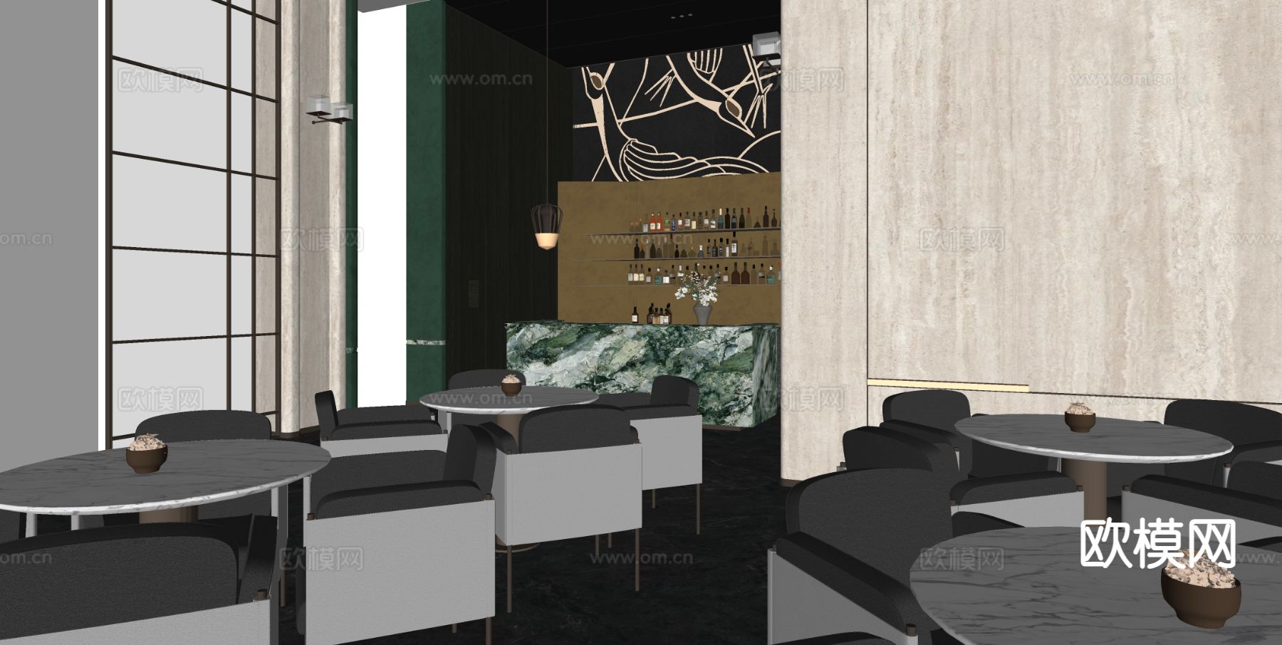 现代轻奢售楼处 洽谈区 水吧区su模型下载（渲染图1）
