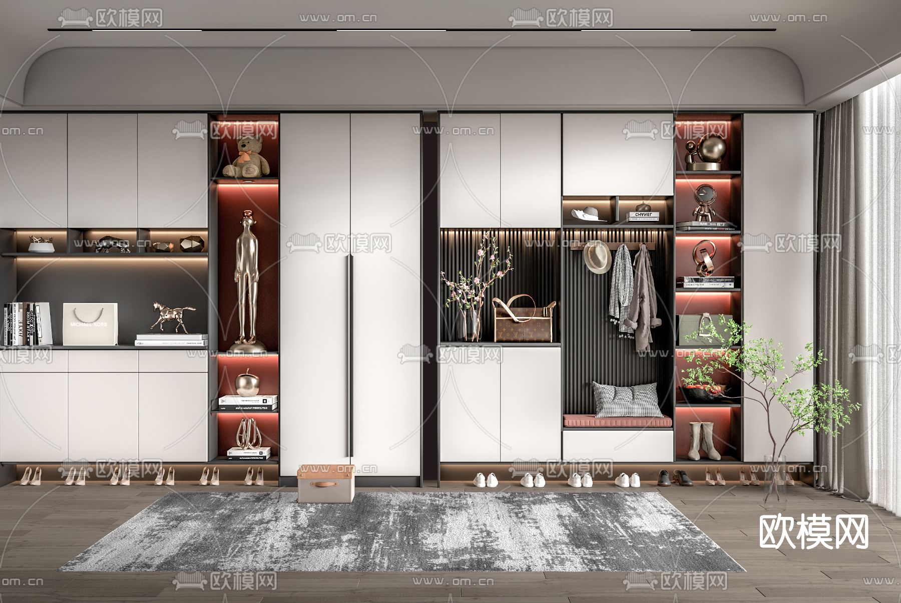 现代玄关鞋柜su模型下载（渲染图1）