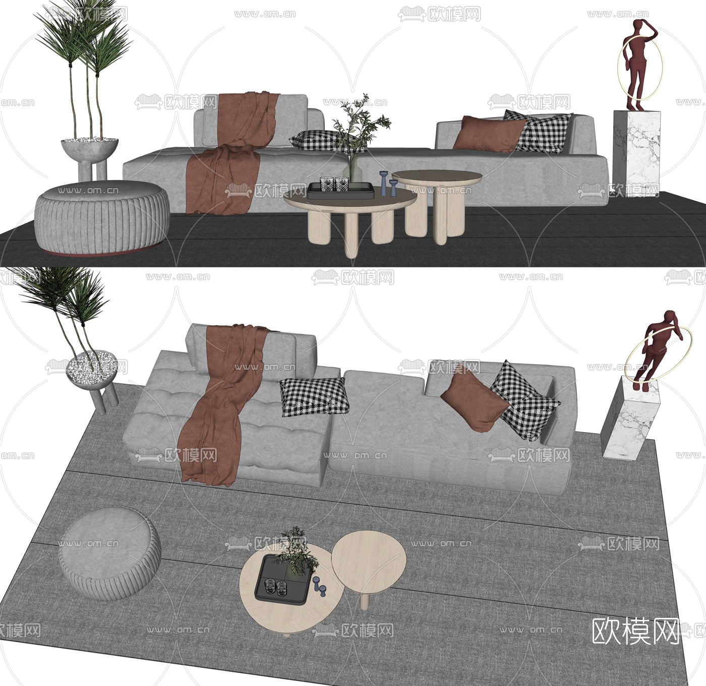 北欧布艺沙发组合su模型下载（渲染图2）