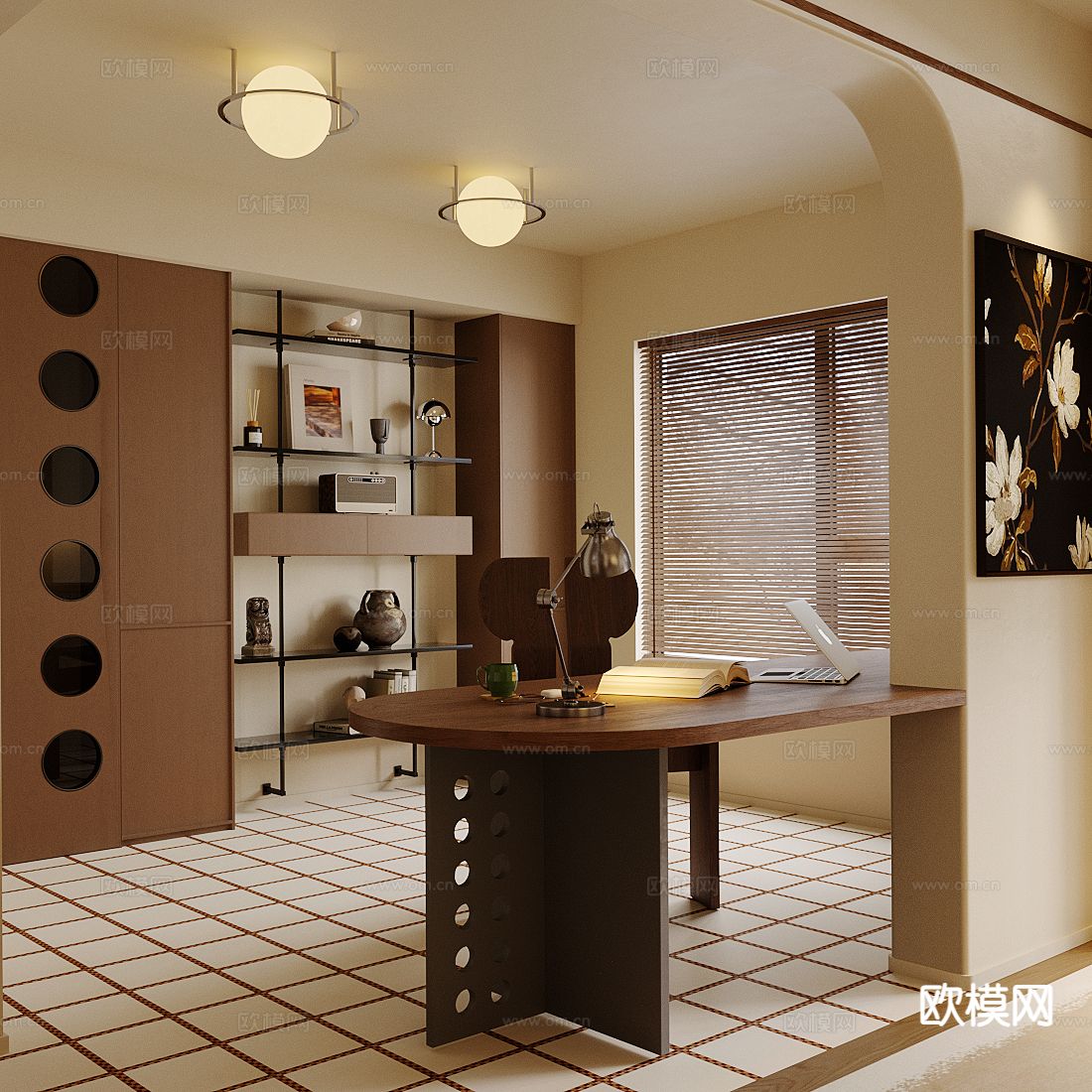 中古风书房su模型下载（渲染图2）