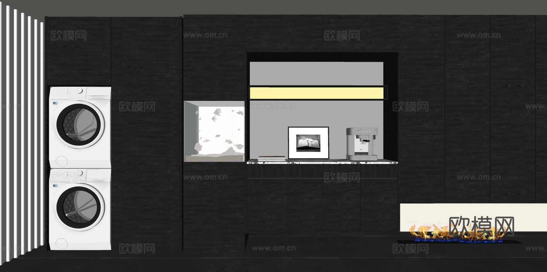 轻奢餐边柜 储物柜 嵌入鱼缸su模型下载（渲染图1）
