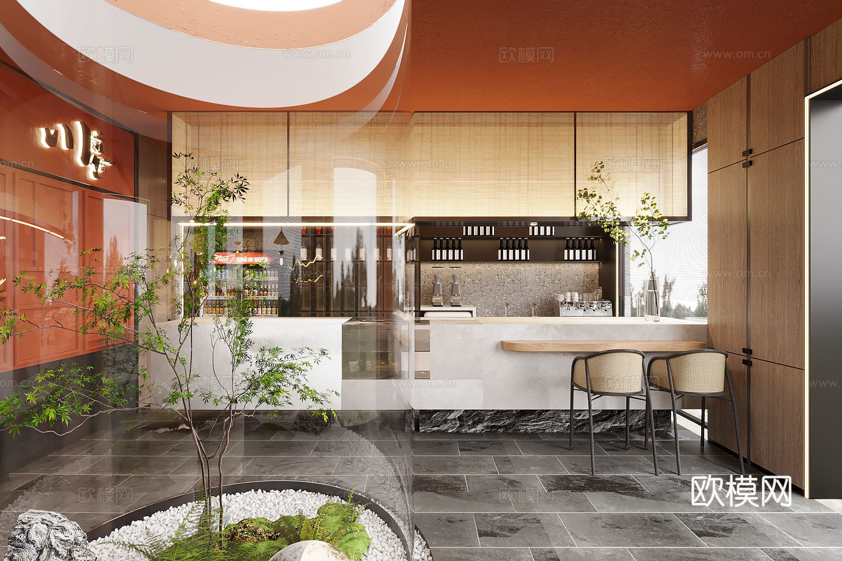 现代餐饮店收银台su模型下载（渲染图2）