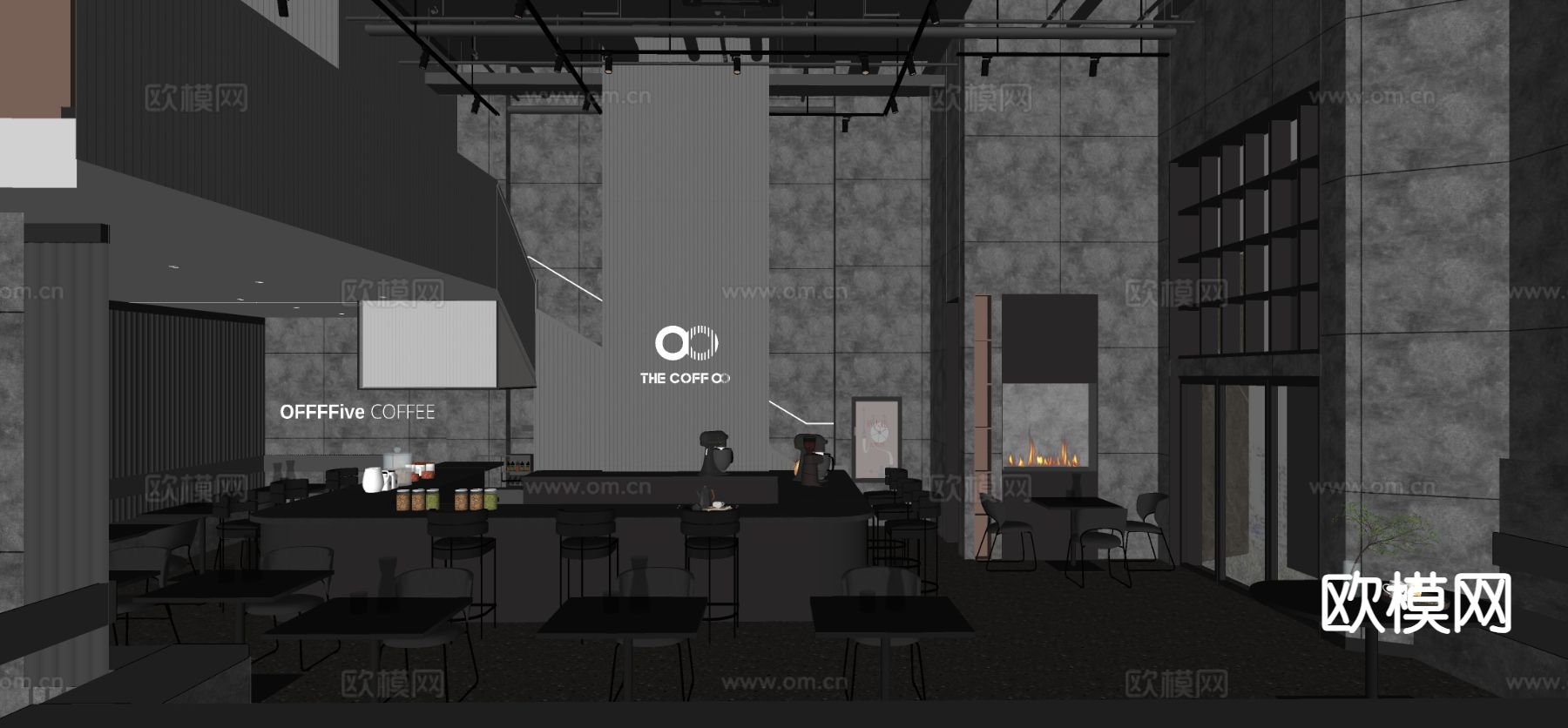 现代咖啡厅 咖啡操作台su模型下载（渲染图1）