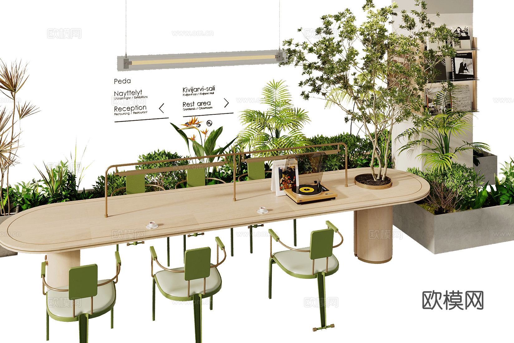 奶油风卡座沙发 奶茶店桌椅su模型下载（渲染图2）