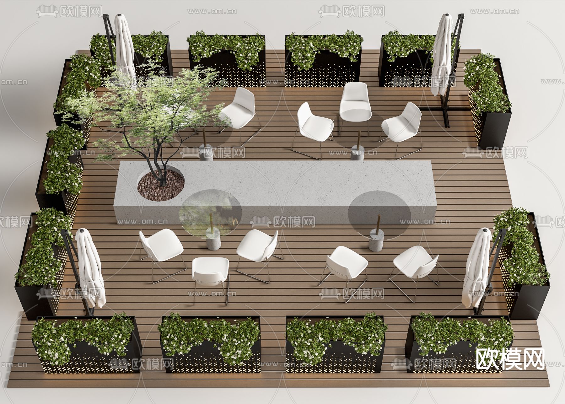 现代商业外摆户外桌椅su模型下载（渲染图1）